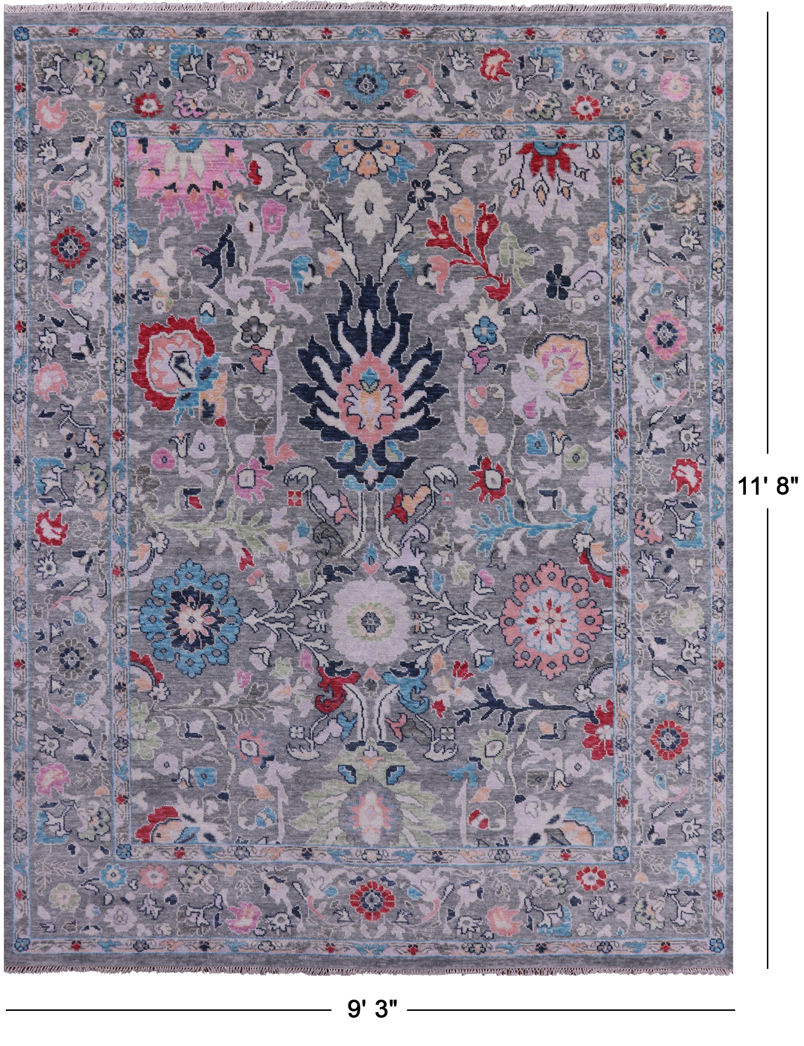 Grey Turkish Oushak Hand Knotted Wool Rug - 9' 3" X 11' 8" - Golden Nile