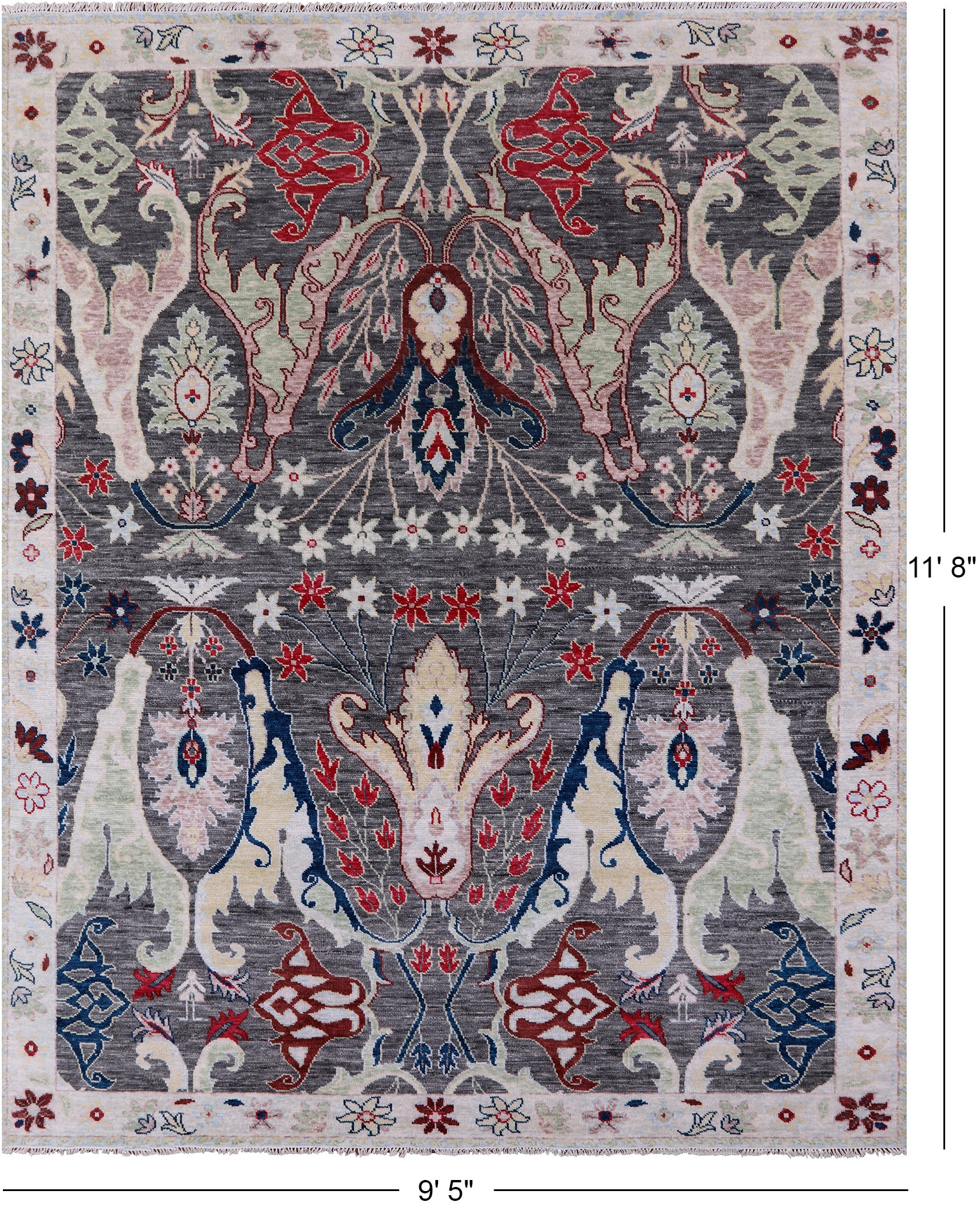 Grey Turkish Oushak Hand Knotted Wool Rug - 9' 5" X 11' 8" - Golden Nile