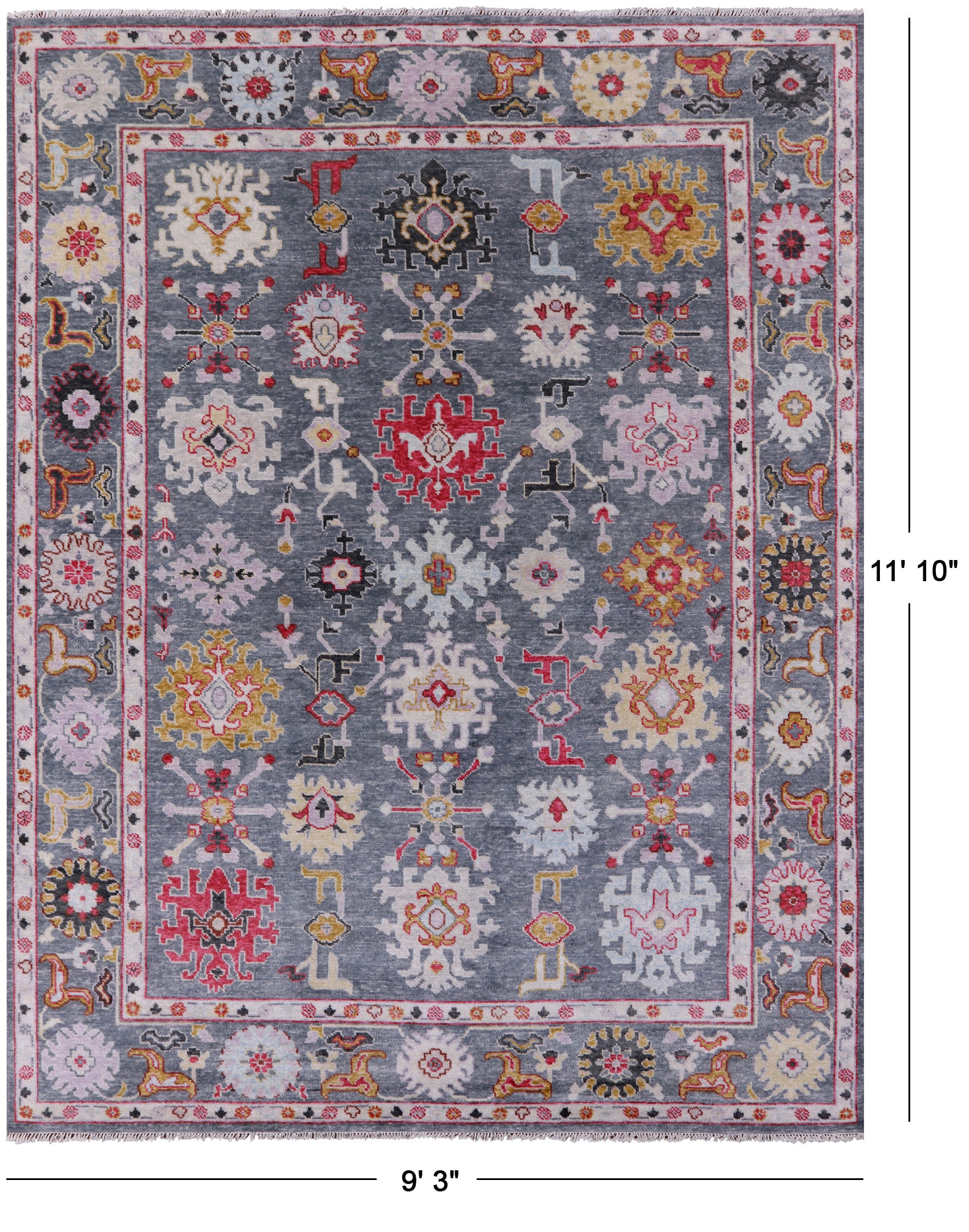 Grey Turkish Oushak Hand Knotted Wool Rug - 9' 3" X 11' 10" - Golden Nile