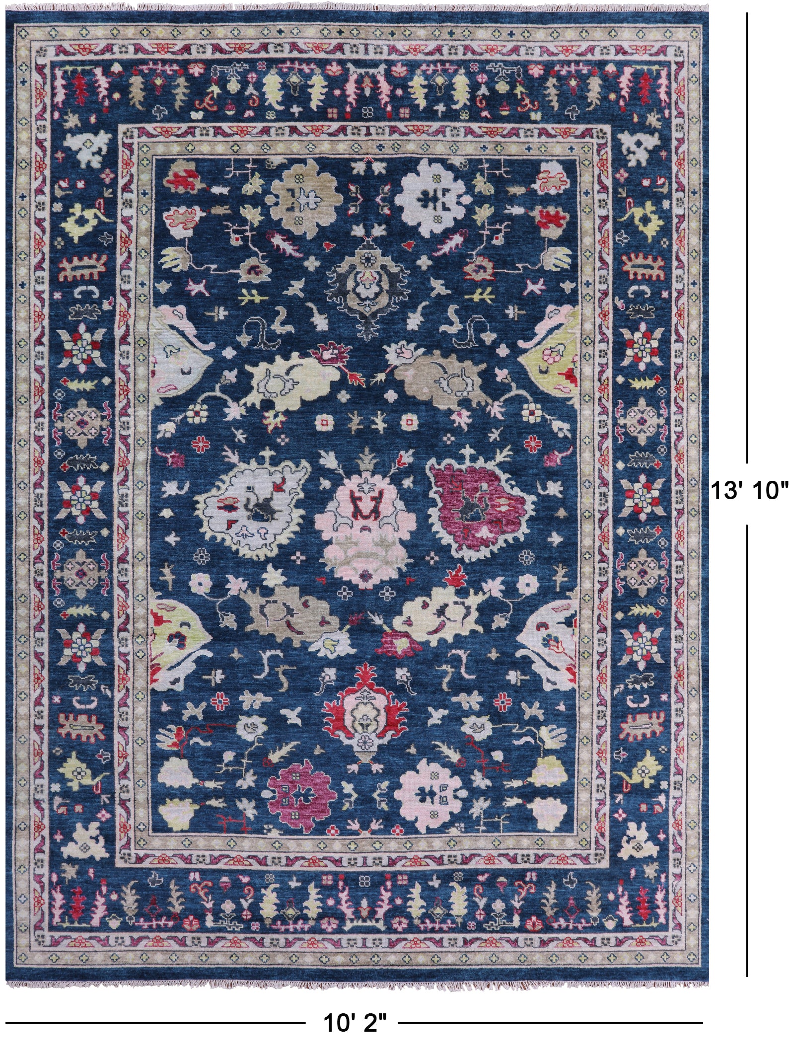 Blue Turkish Oushak Hand Knotted Wool Rug - 10' 2" X 13' 10" - Golden Nile