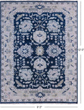 Blue Turkish Oushak Hand Knotted Wool Rug - 9' 0" X 12' 0" - Golden Nile
