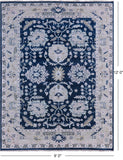 Blue Turkish Oushak Hand Knotted Wool Rug - 9' 0" X 12' 0" - Golden Nile