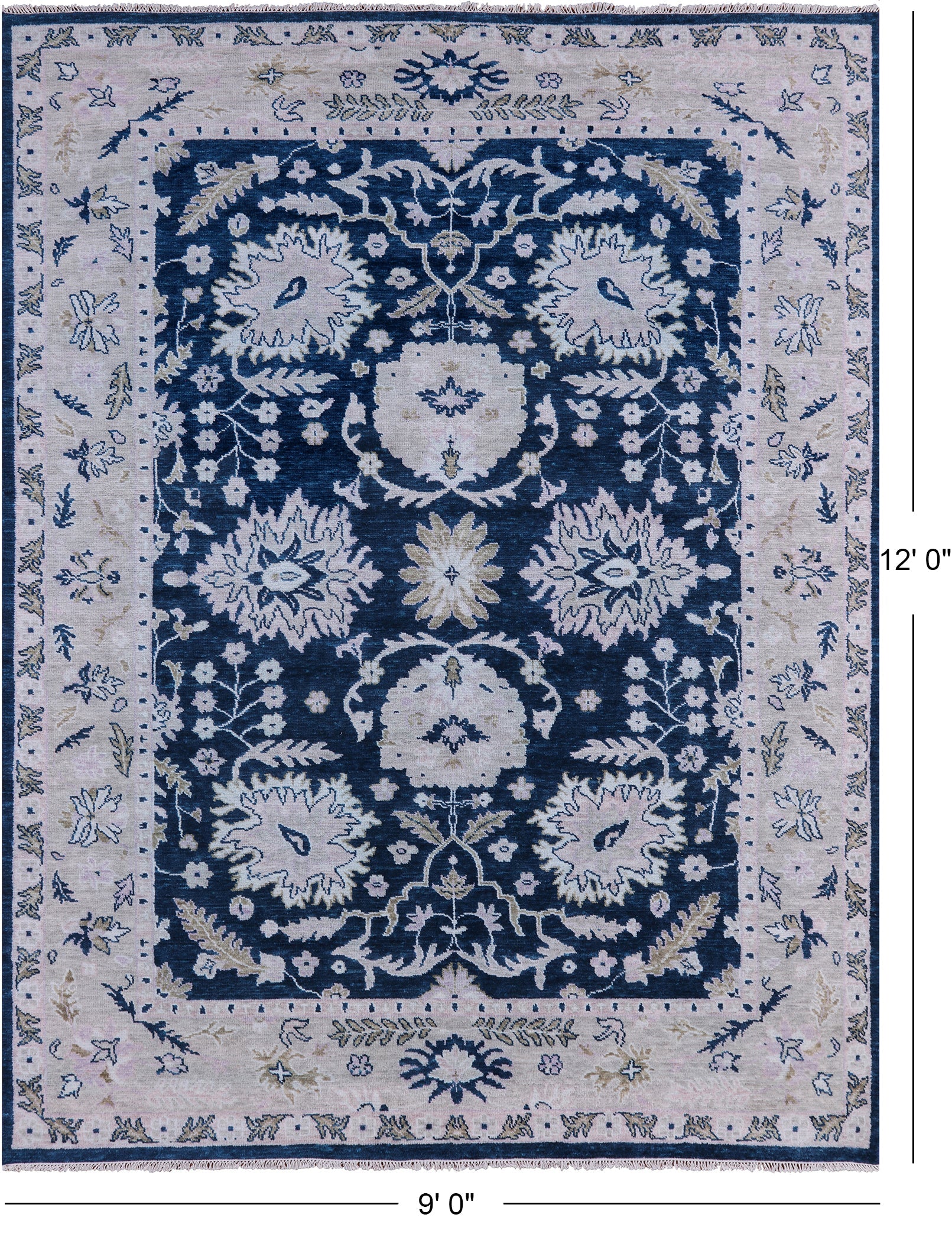 Blue Turkish Oushak Hand Knotted Wool Rug - 9' 0" X 12' 0" - Golden Nile