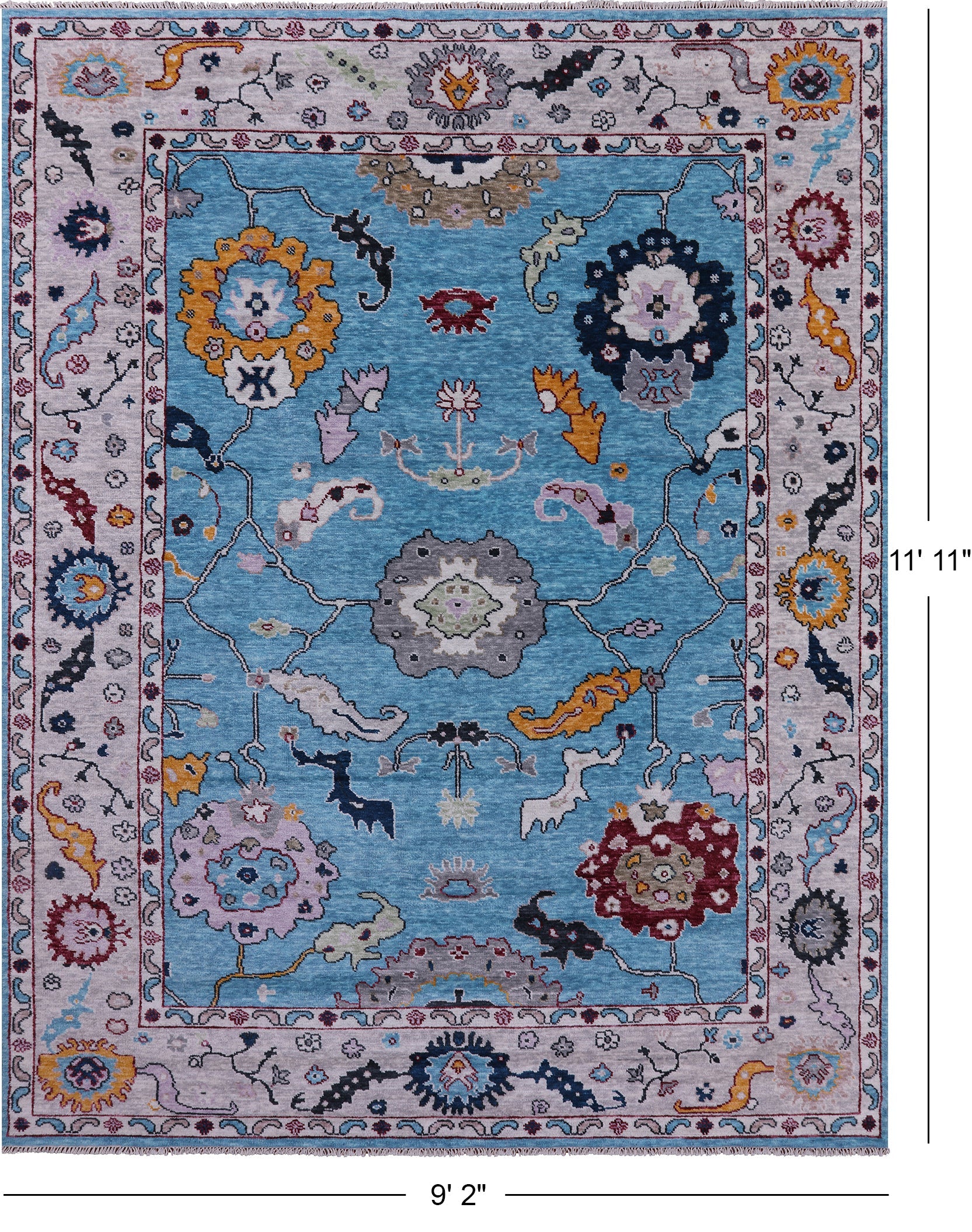 Blue Turkish Oushak Hand Knotted Wool Rug - 9' 2" X 11' 11" - Golden Nile
