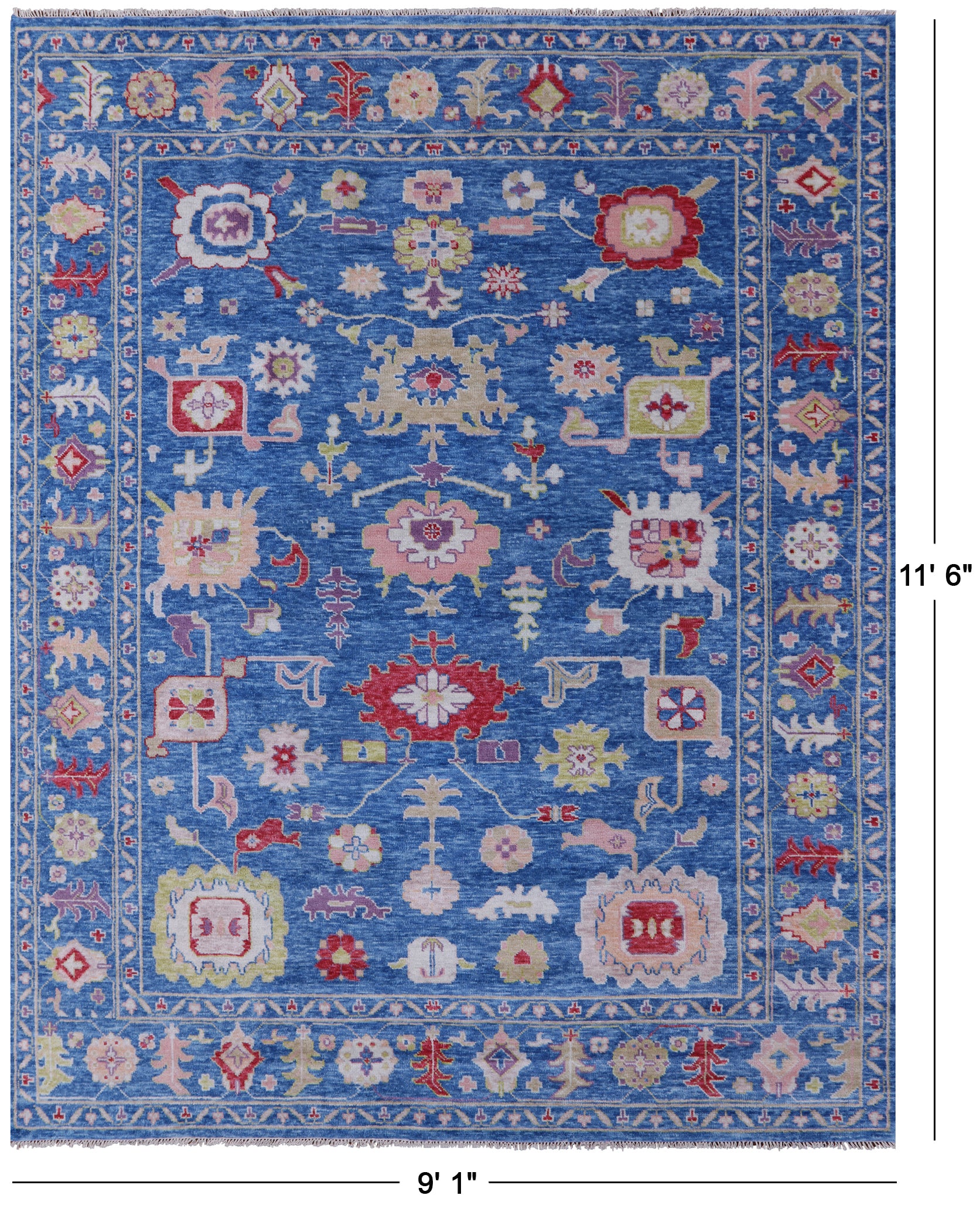 Blue Turkish Oushak Hand Knotted Wool Rug - 9' 1" X 11' 6" - Golden Nile