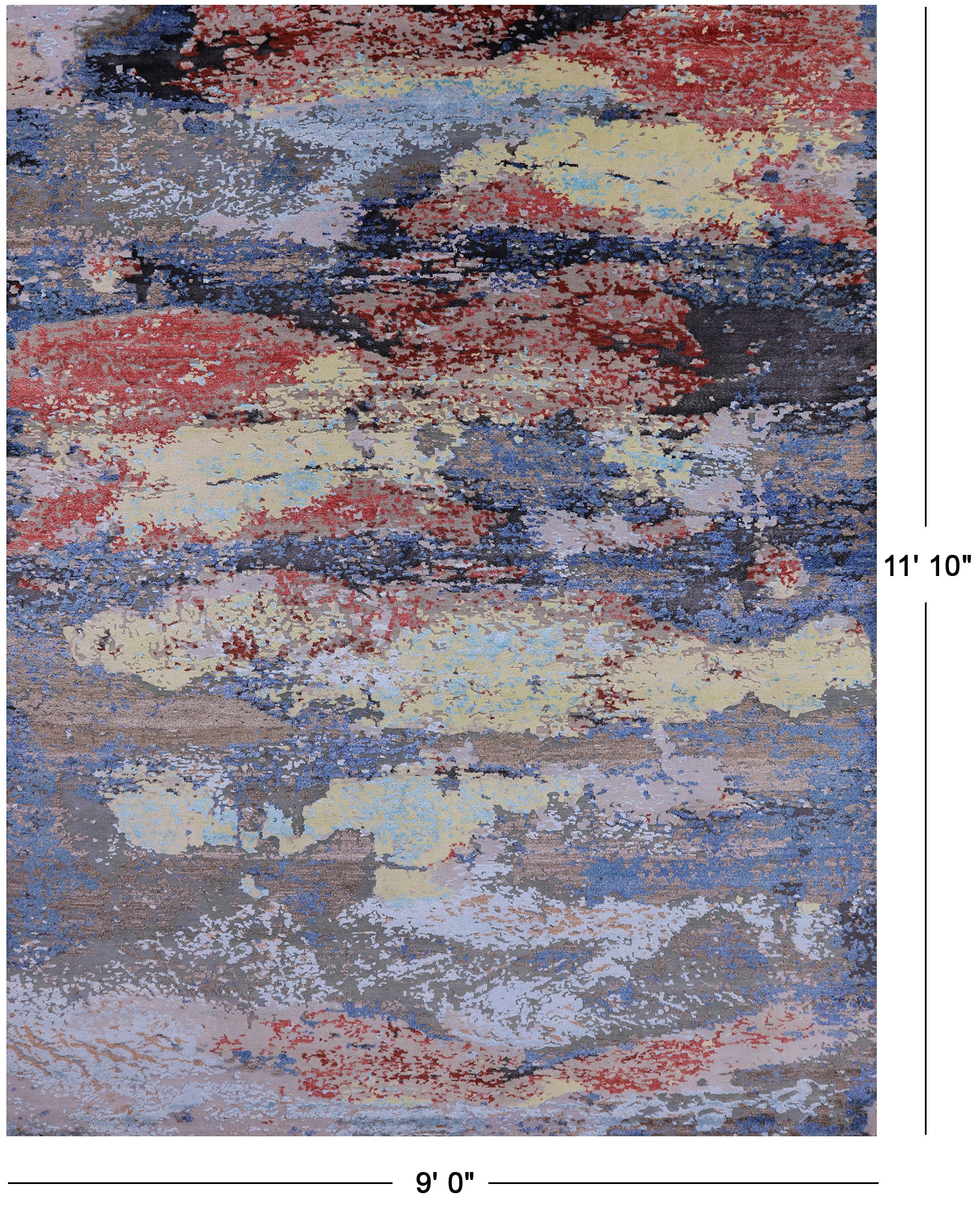 Contemporary Hand Knotted Wool & Silk Rug - 9' 0" X 11' 10" - Golden Nile