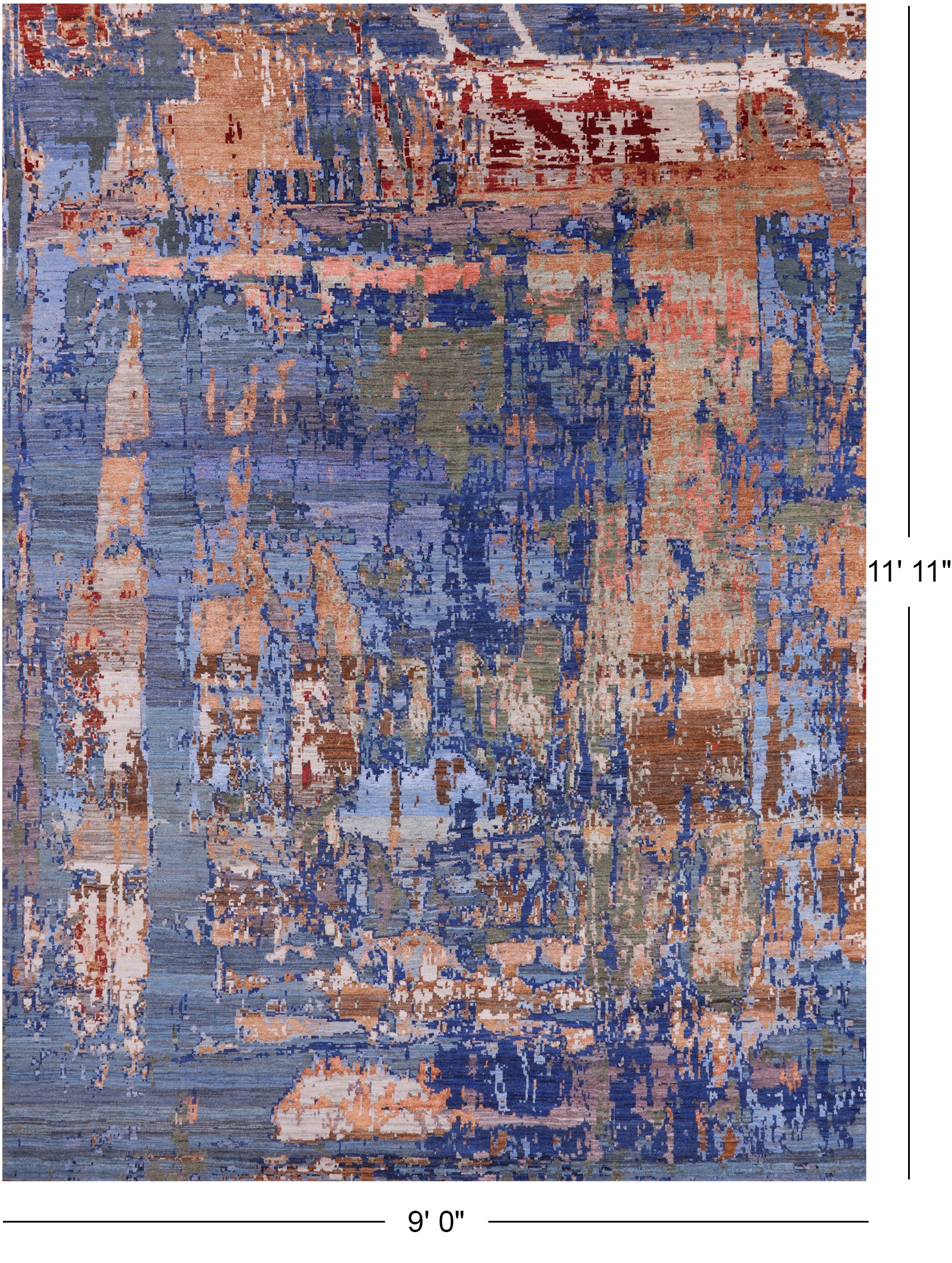 Abstract Contemporary Handmade Wool & Silk Rug - 9' 0" X 11' 11" - Golden Nile