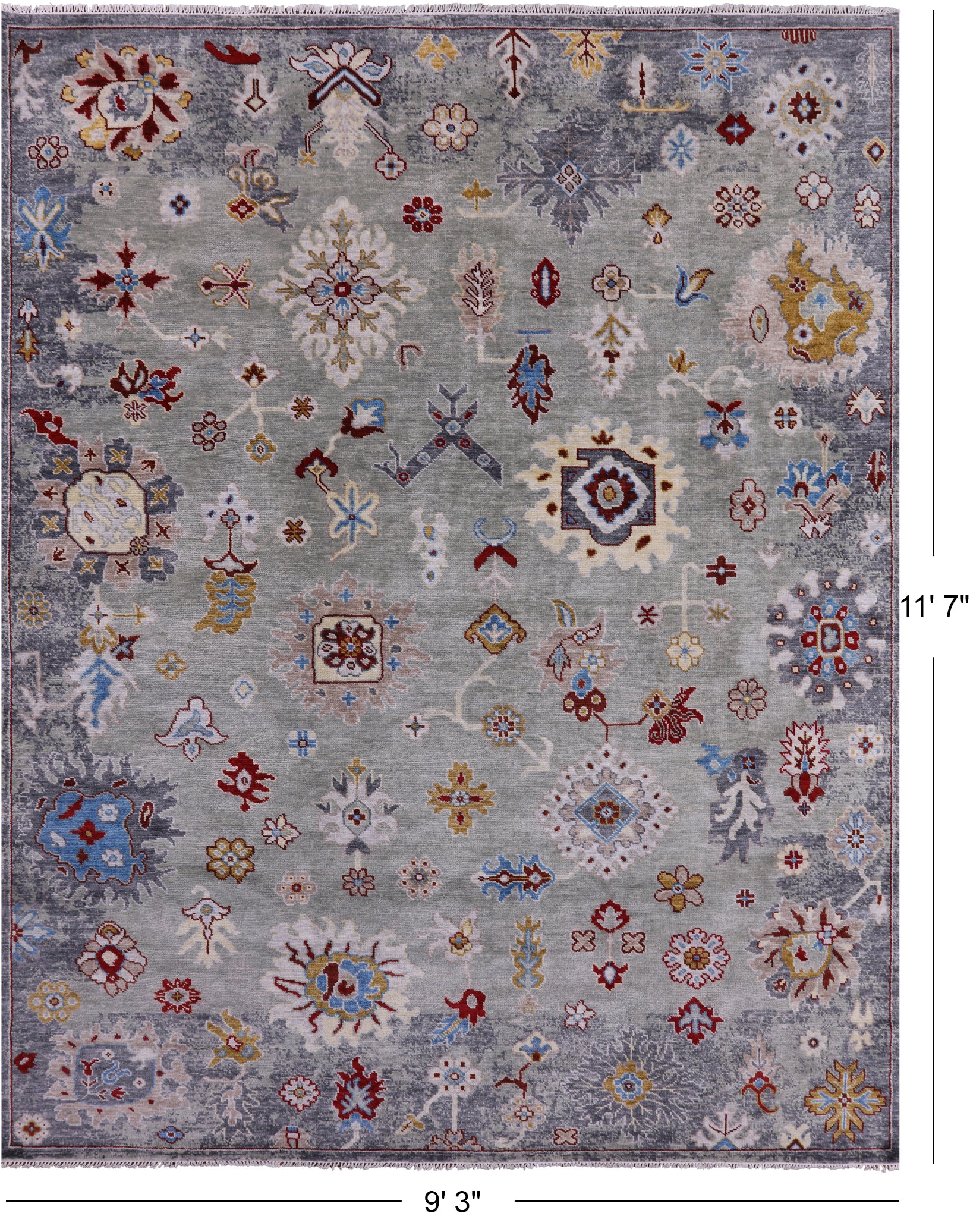 Turkish Oushak Hand Knotted Wool Rug - 9' 3" X 11' 7" - Golden Nile