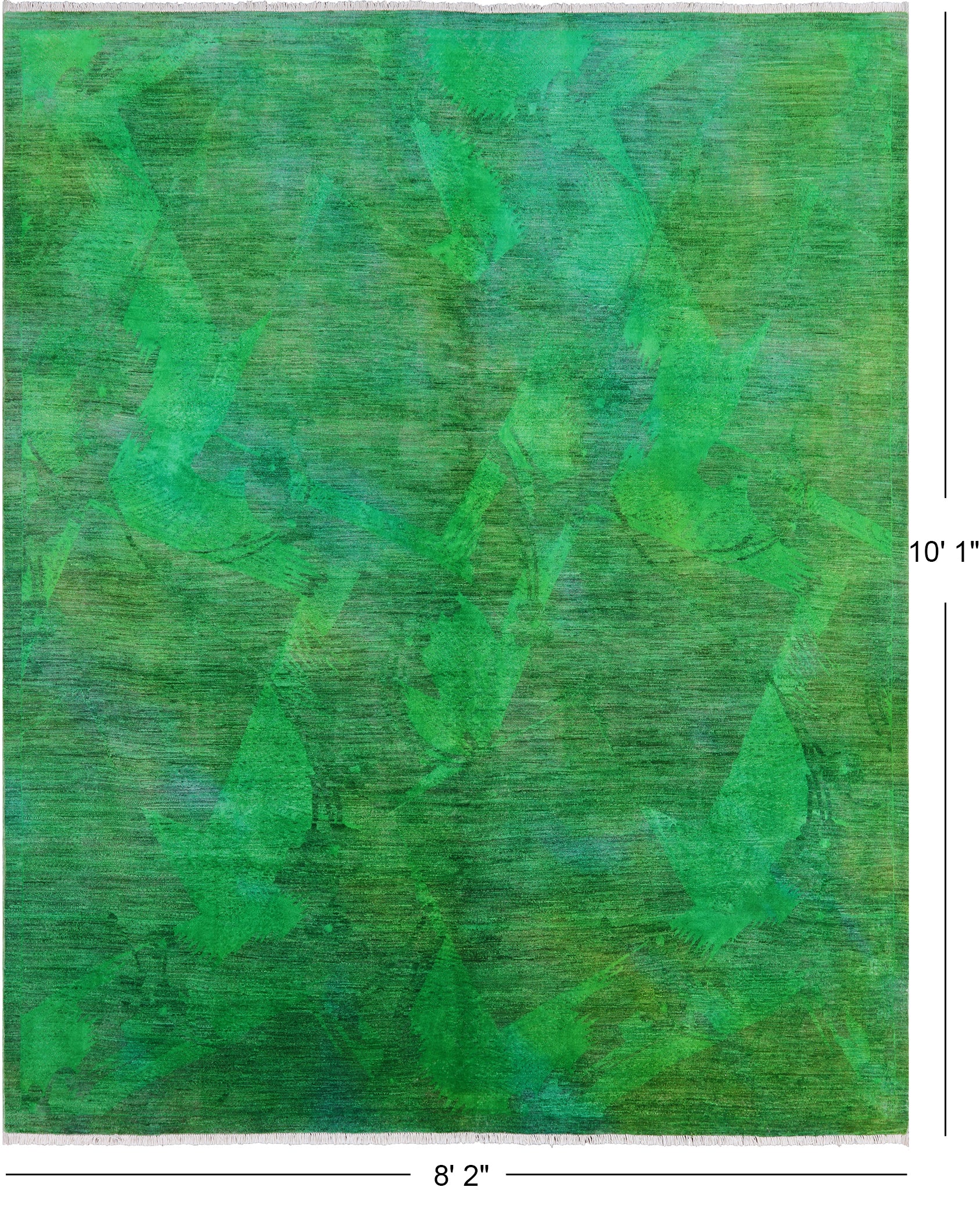 Green Full Pile Overdyed Hand Knotted Wool Rug - 8' 2" X 10' 1" - Golden Nile