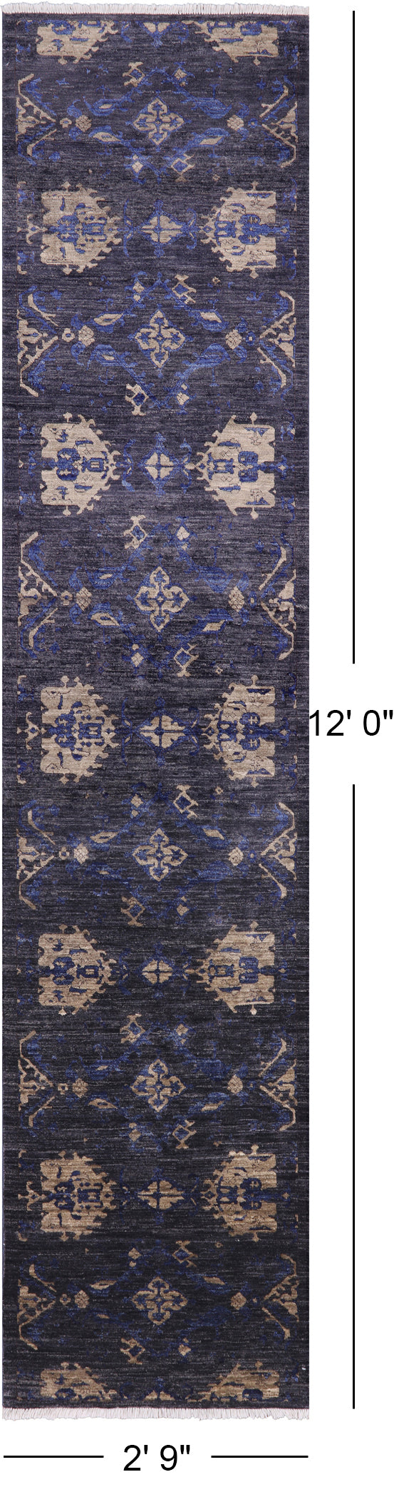 Grey William Morris Hand Knotted Wool Runner Rug - 2' 9" X 12' 0" - Golden Nile