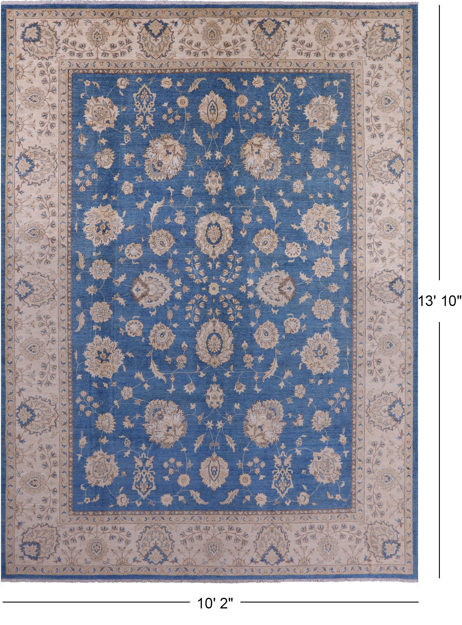 Blue Peshawar Hand Knotted Wool Rug - 10' 2" X 13' 10" - Golden Nile
