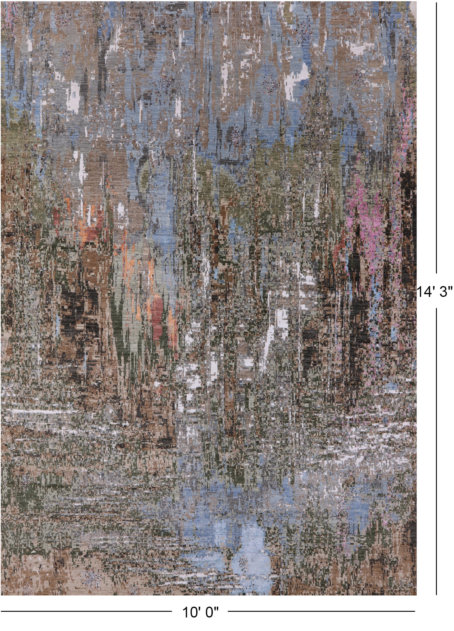 Abstract Modern Hand Knotted Wool & Silk Rug - 10' 0" X 14' 3" - Golden Nile
