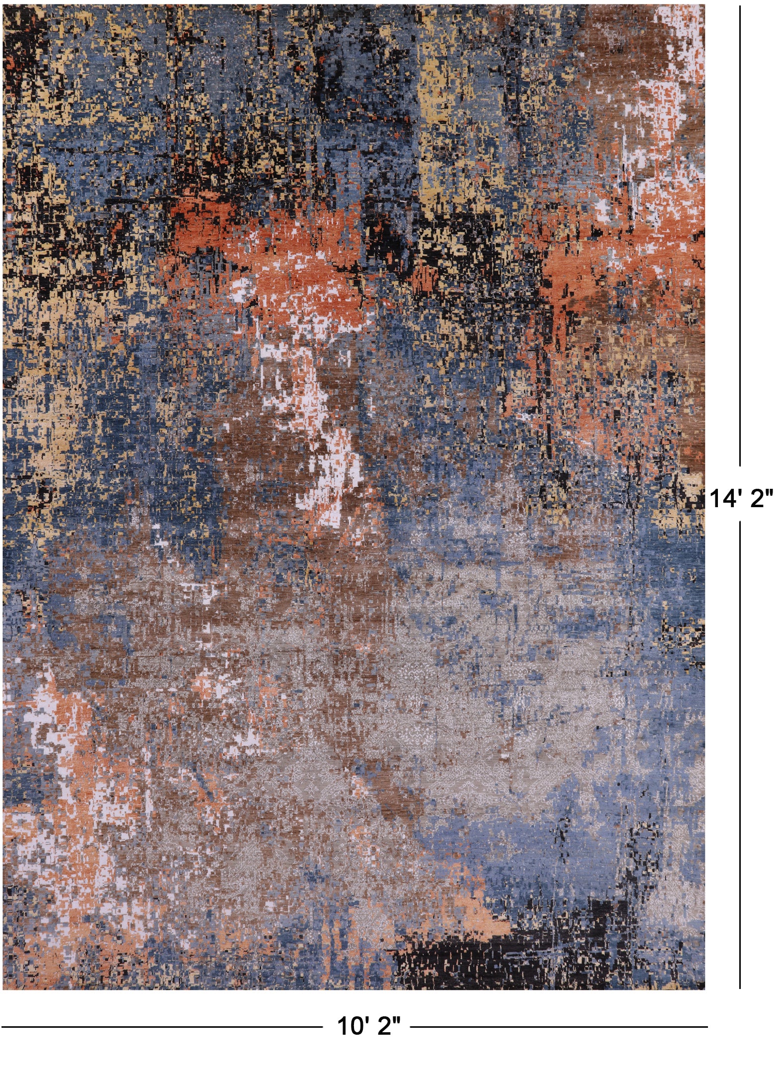 Abstract Modern Hand Knotted Wool & Silk Rug - 10' 2" X 14' 2" - Golden Nile