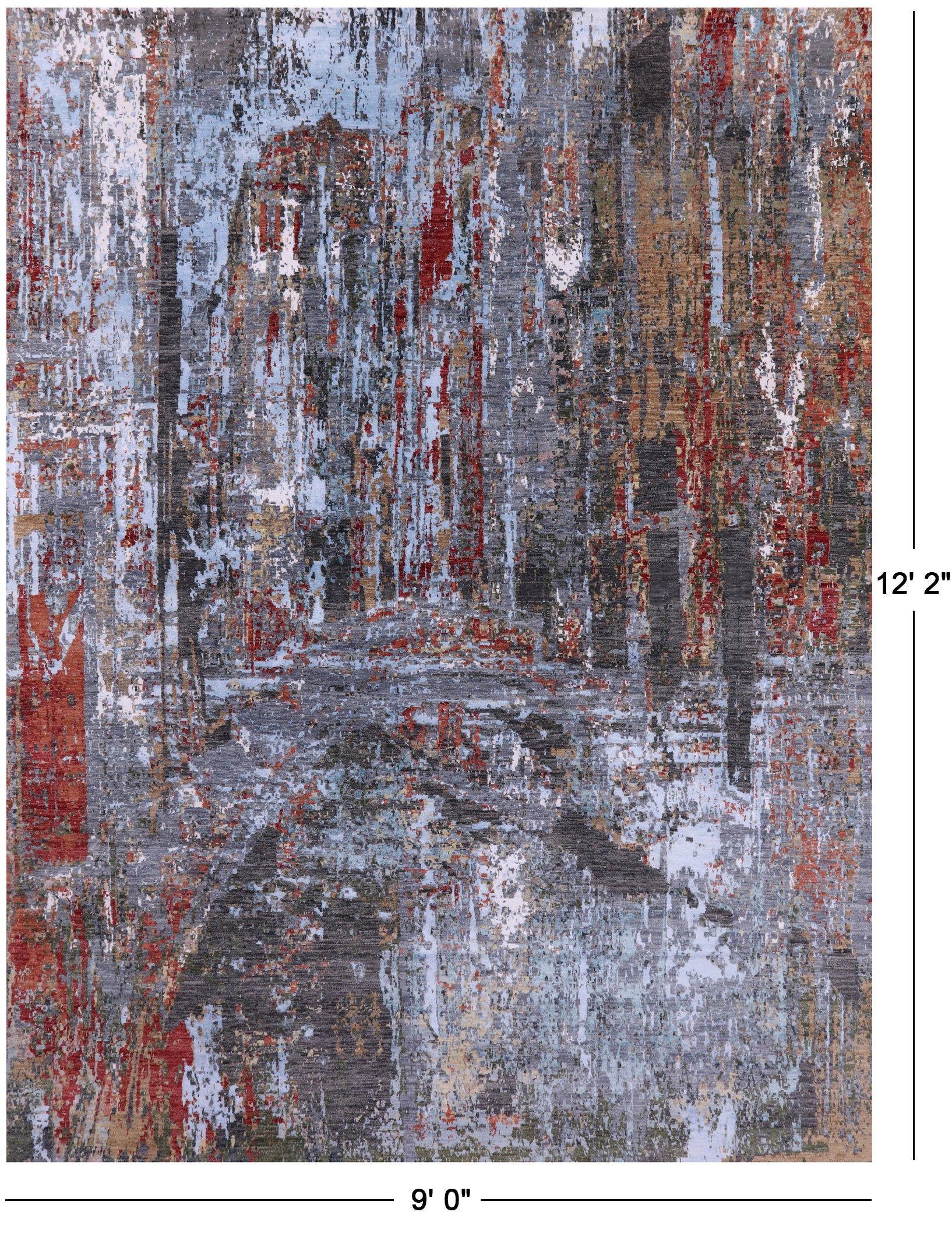 Abstract Contemporary Hand Knotted Wool & Silk Rug - 9' 0" X 12' 2" - Golden Nile