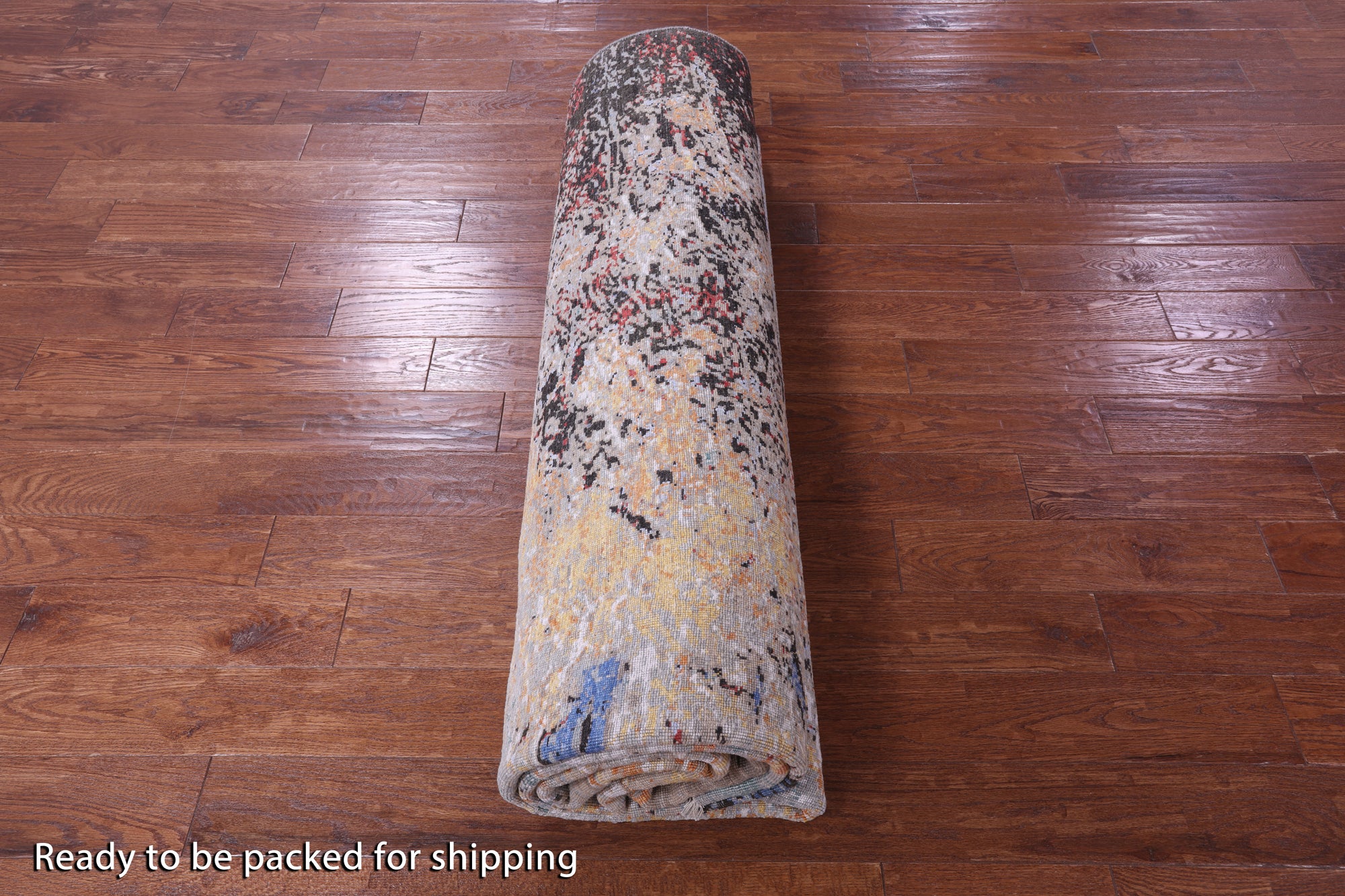 Abstract Modern Hand Knotted Wool & Silk Rug - 9' 1" X 12' 1" - Golden Nile