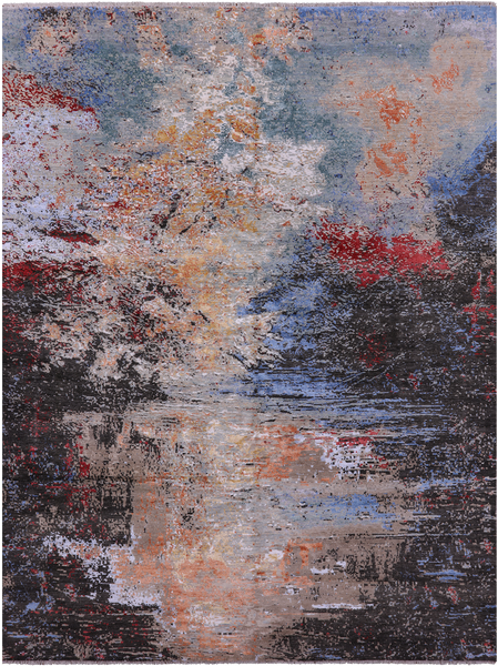 Abstract Modern Hand Knotted Wool & Silk Rug - 9' 1" X 12' 1" - Golden Nile