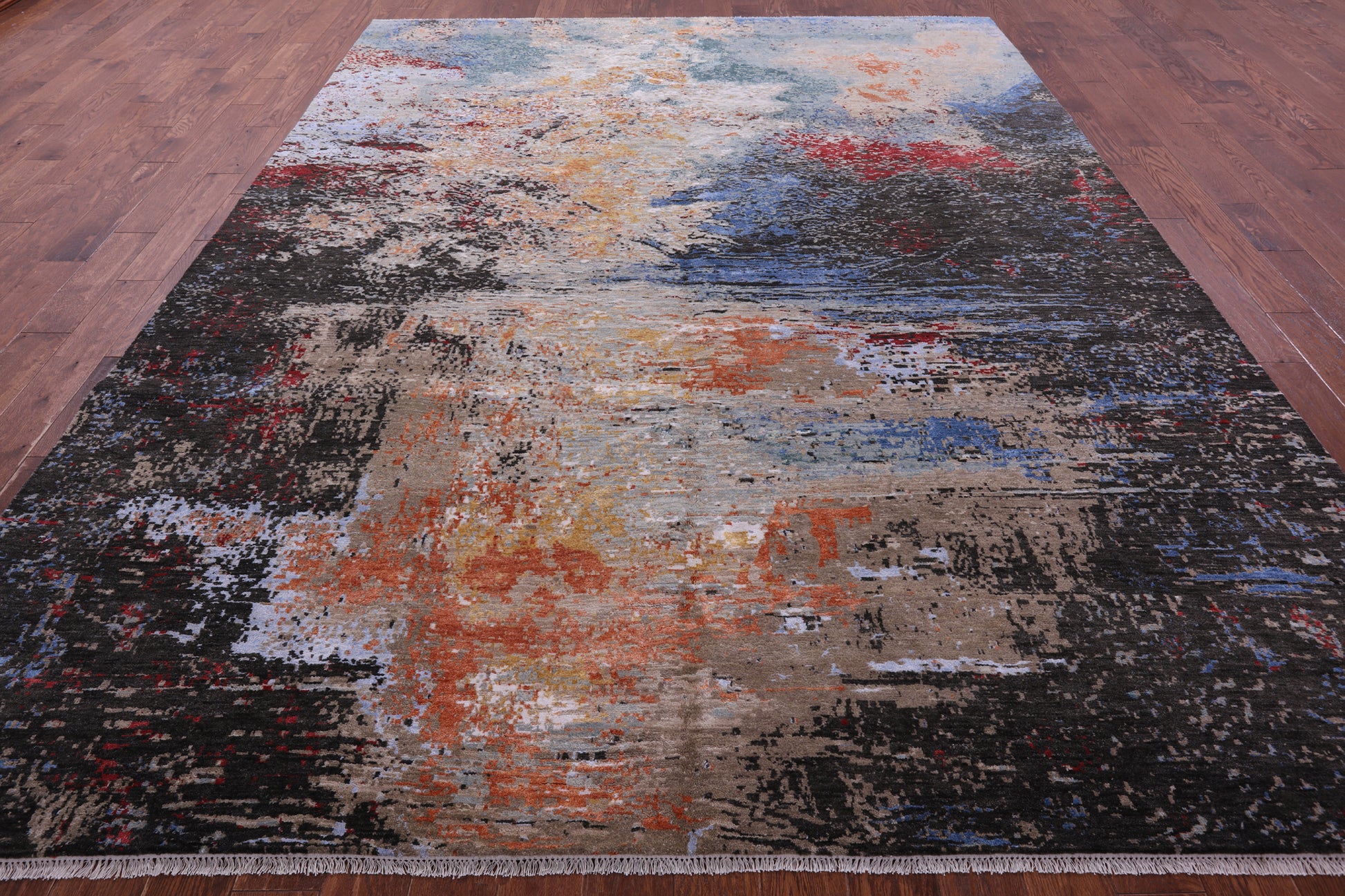 Abstract Modern Hand Knotted Wool & Silk Rug - 9' 1" X 12' 1" - Golden Nile