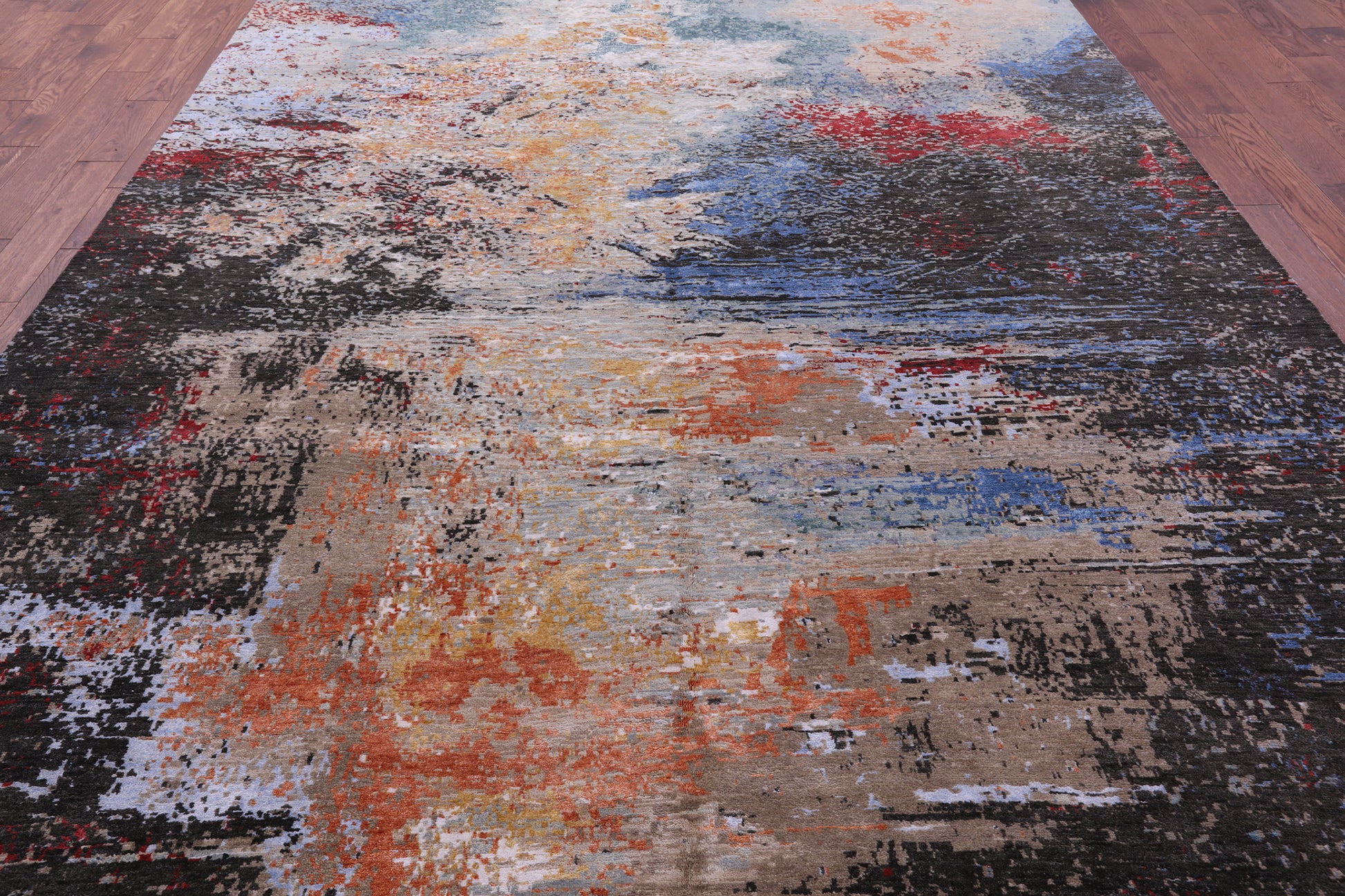 Abstract Modern Hand Knotted Wool & Silk Rug - 9' 1" X 12' 1" - Golden Nile