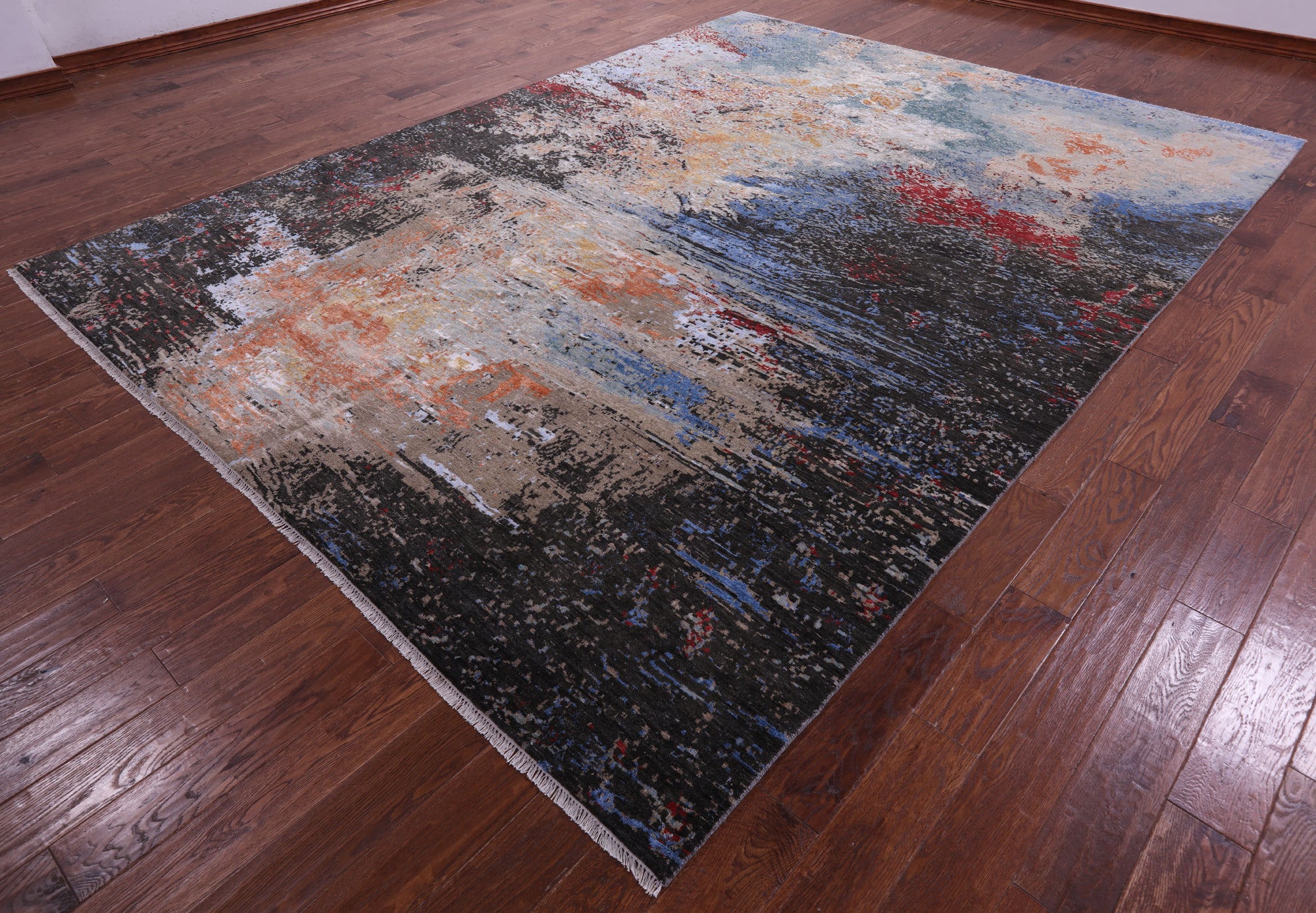 Abstract Modern Hand Knotted Wool & Silk Rug - 9' 1" X 12' 1" - Golden Nile