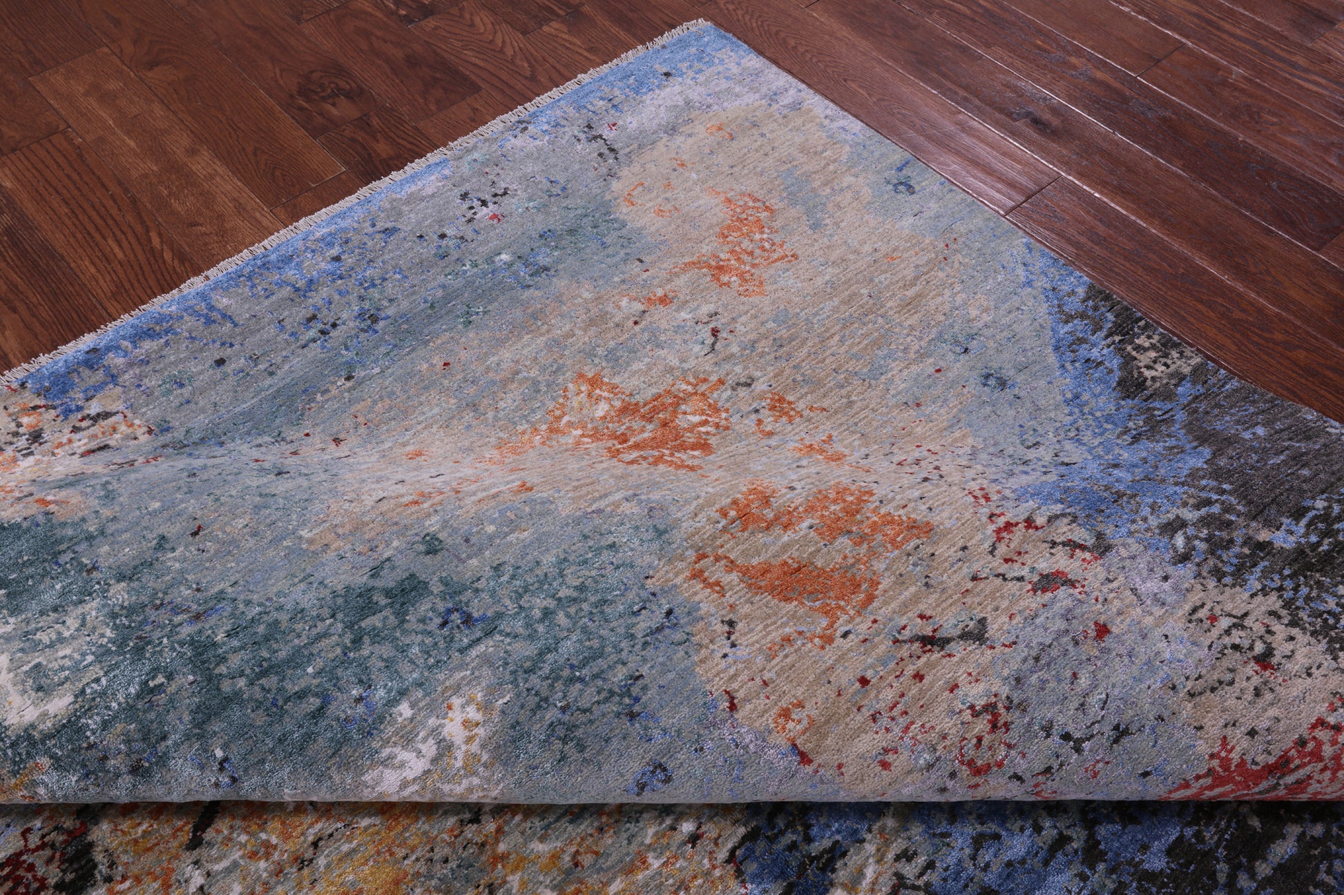 Abstract Modern Hand Knotted Wool & Silk Rug - 9' 1" X 12' 1" - Golden Nile