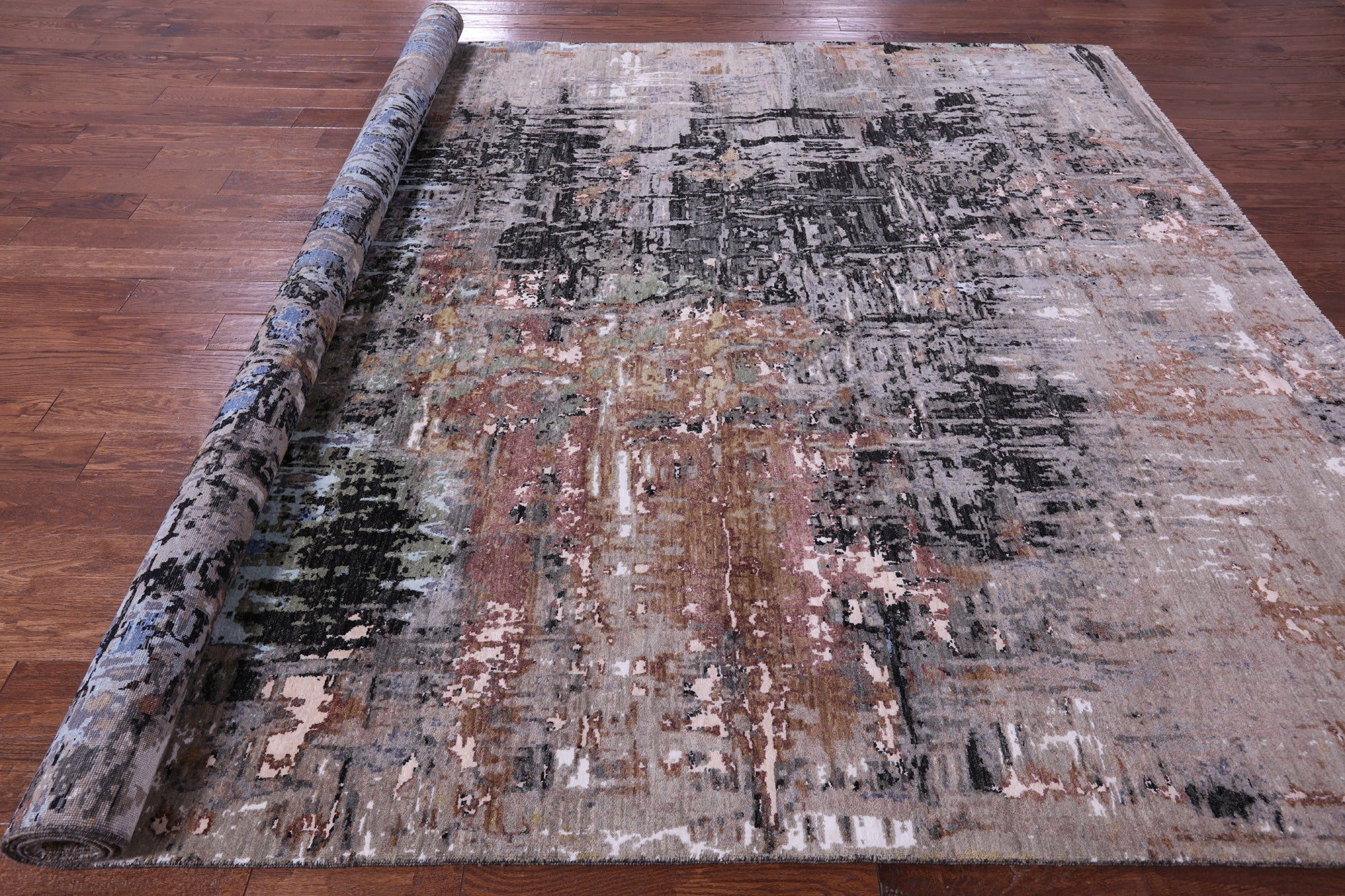 Abstract Contemporary Hand Knotted Wool & Silk Rug - 9' 0" X 12' 1" - Golden Nile