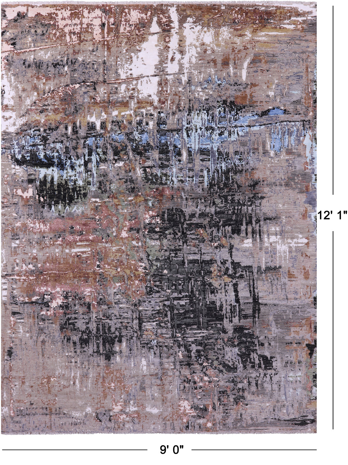 Abstract Contemporary Hand Knotted Wool & Silk Rug - 9' 0" X 12' 1" - Golden Nile