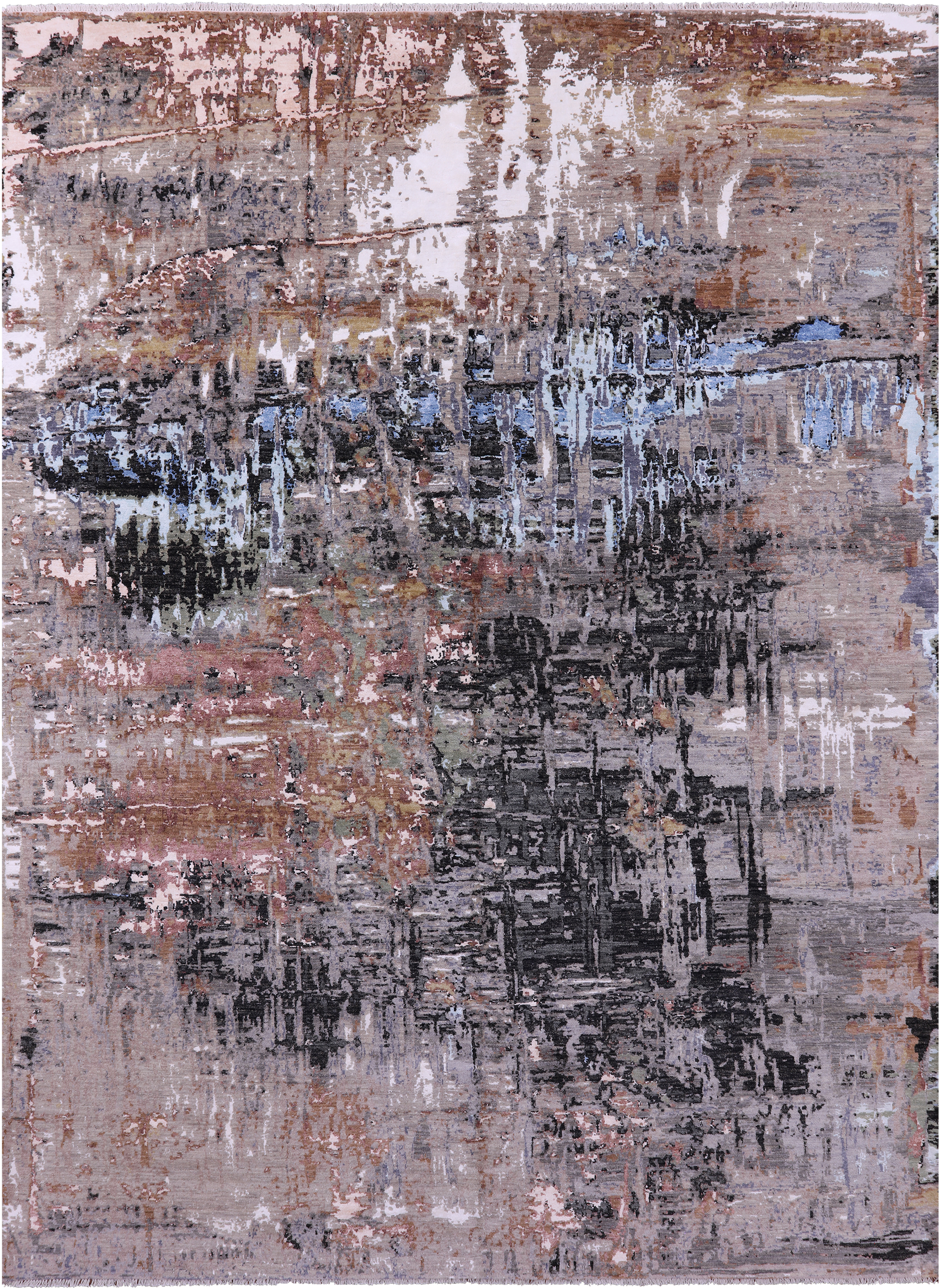 Abstract Contemporary Hand Knotted Wool & Silk Rug - 9' 0" X 12' 1" - Golden Nile