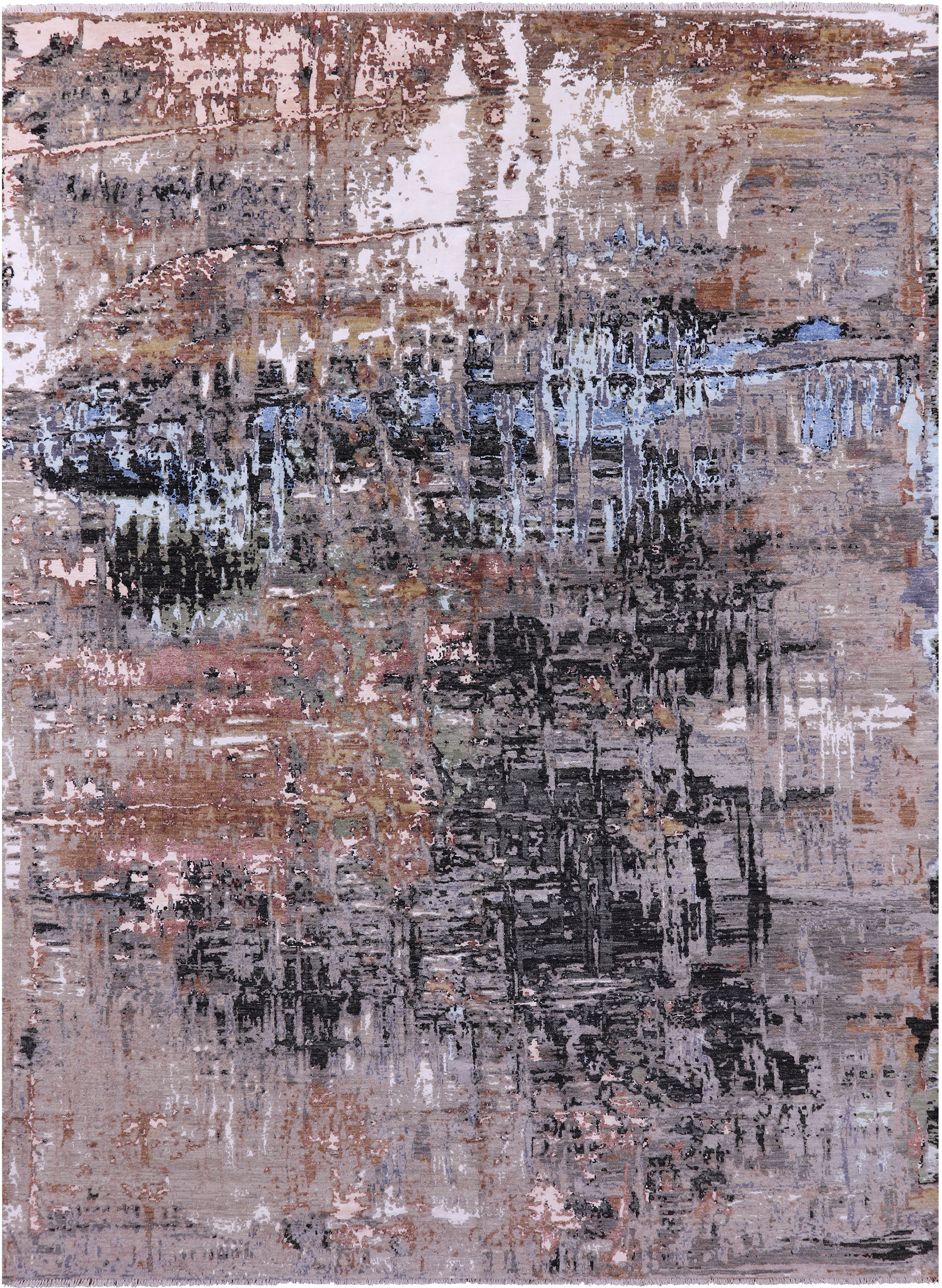Abstract Contemporary Hand Knotted Wool & Silk Rug - 9' 0" X 12' 1" - Golden Nile
