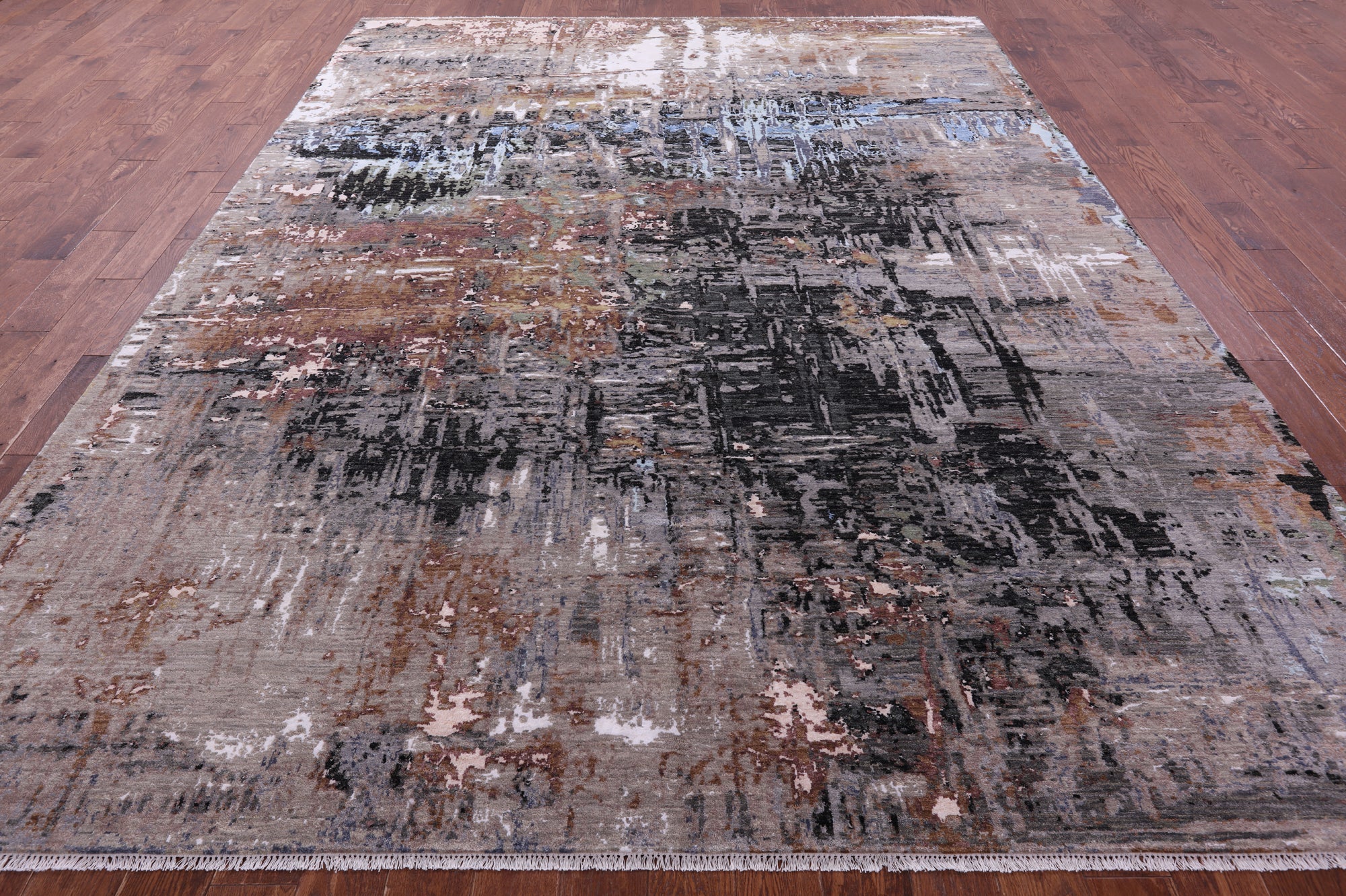 Abstract Contemporary Hand Knotted Wool & Silk Rug - 9' 0" X 12' 1" - Golden Nile