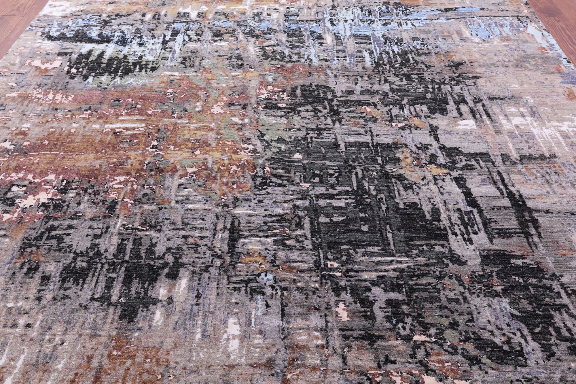 Abstract Contemporary Hand Knotted Wool & Silk Rug - 9' 0" X 12' 1" - Golden Nile