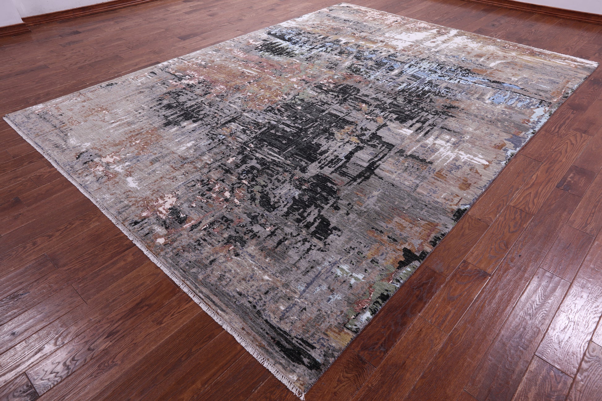 Abstract Contemporary Hand Knotted Wool & Silk Rug - 9' 0" X 12' 1" - Golden Nile