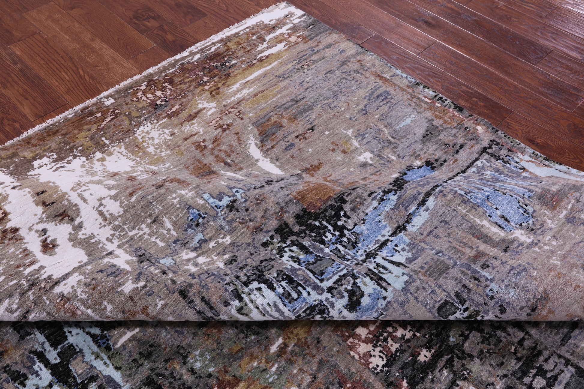 Abstract Contemporary Hand Knotted Wool & Silk Rug - 9' 0" X 12' 1" - Golden Nile