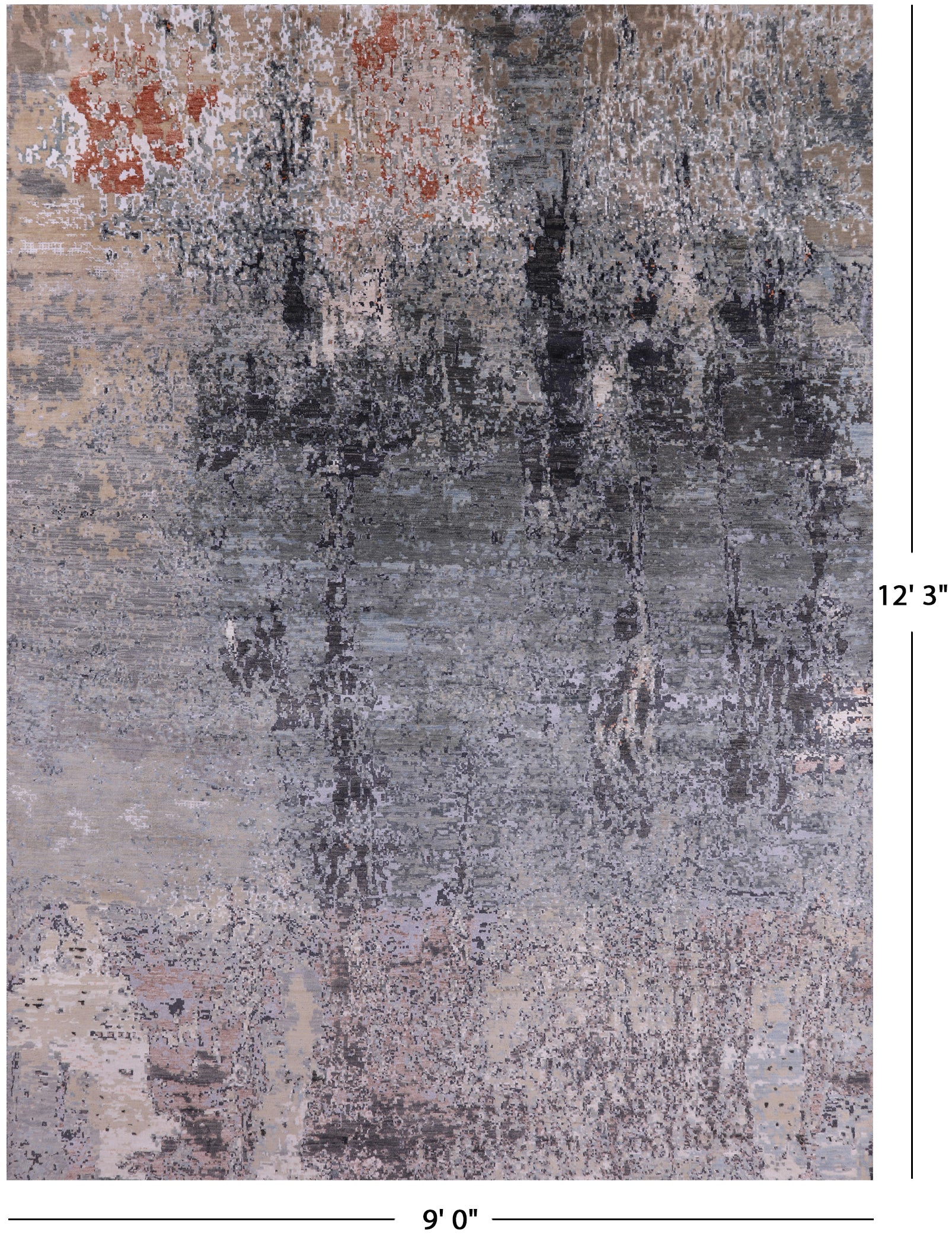 Abstract Contemporary Hand Knotted Wool & Silk Rug - 9' 0" X 12' 3" - Golden Nile