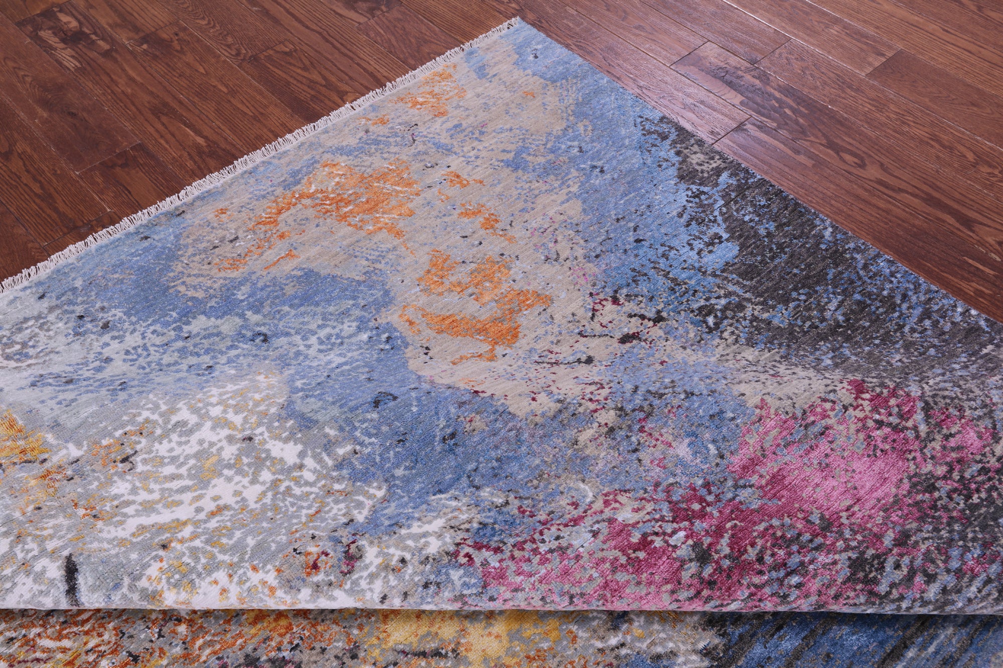 SUPER SALE Abstract Contemporary Hand Knotted Wool & Silk Rug - 8' 2" X 10' 2"