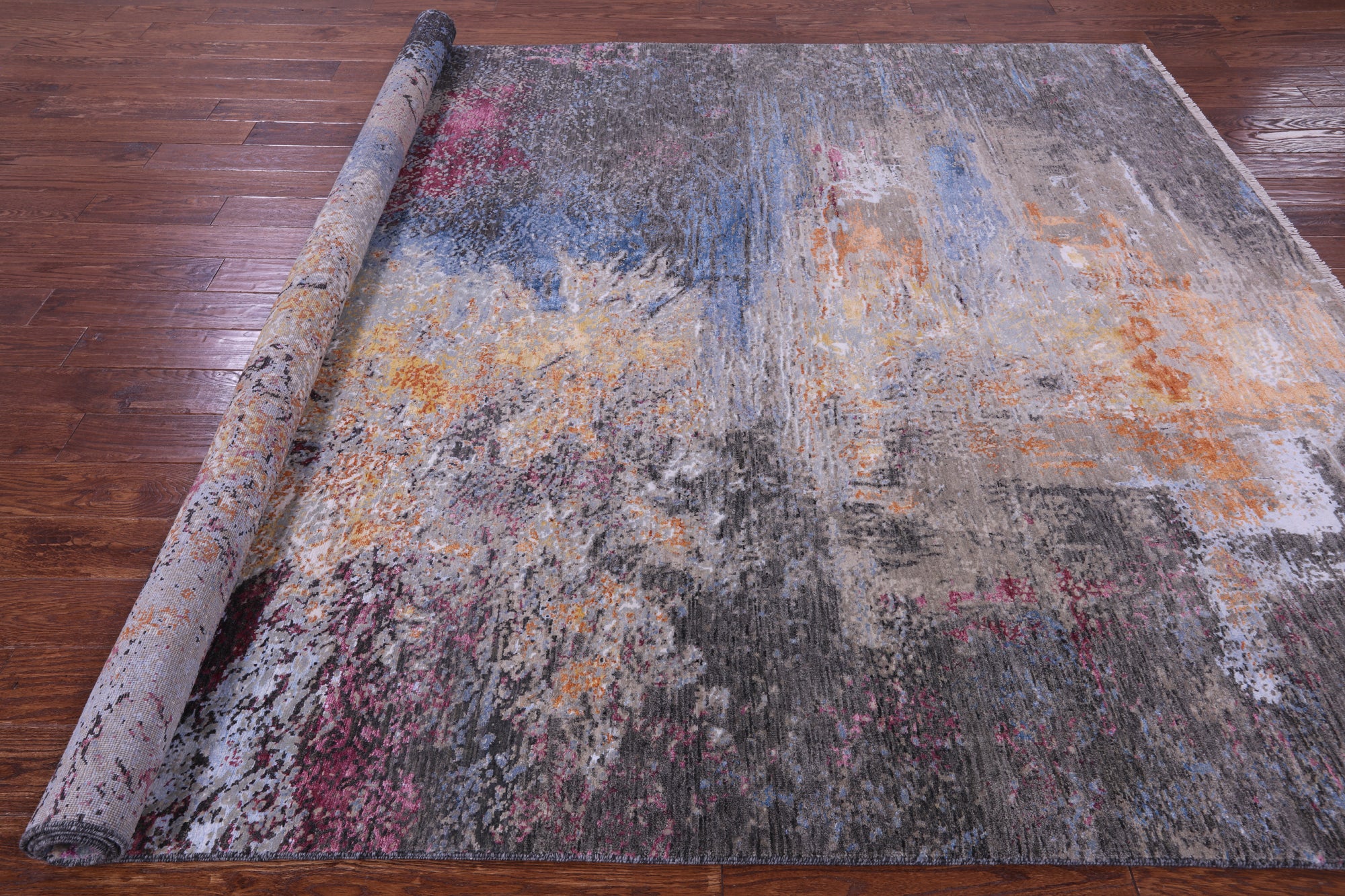 SUPER SALE Abstract Contemporary Hand Knotted Wool & Silk Rug - 8' 2" X 10' 2"