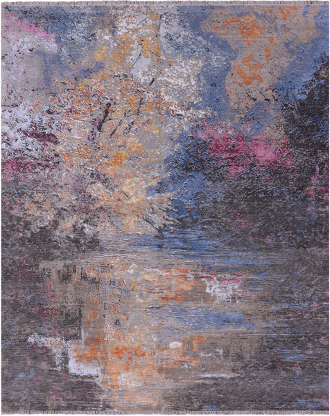 SUPER SALE Abstract Contemporary Hand Knotted Wool & Silk Rug - 8' 2" X 10' 2"