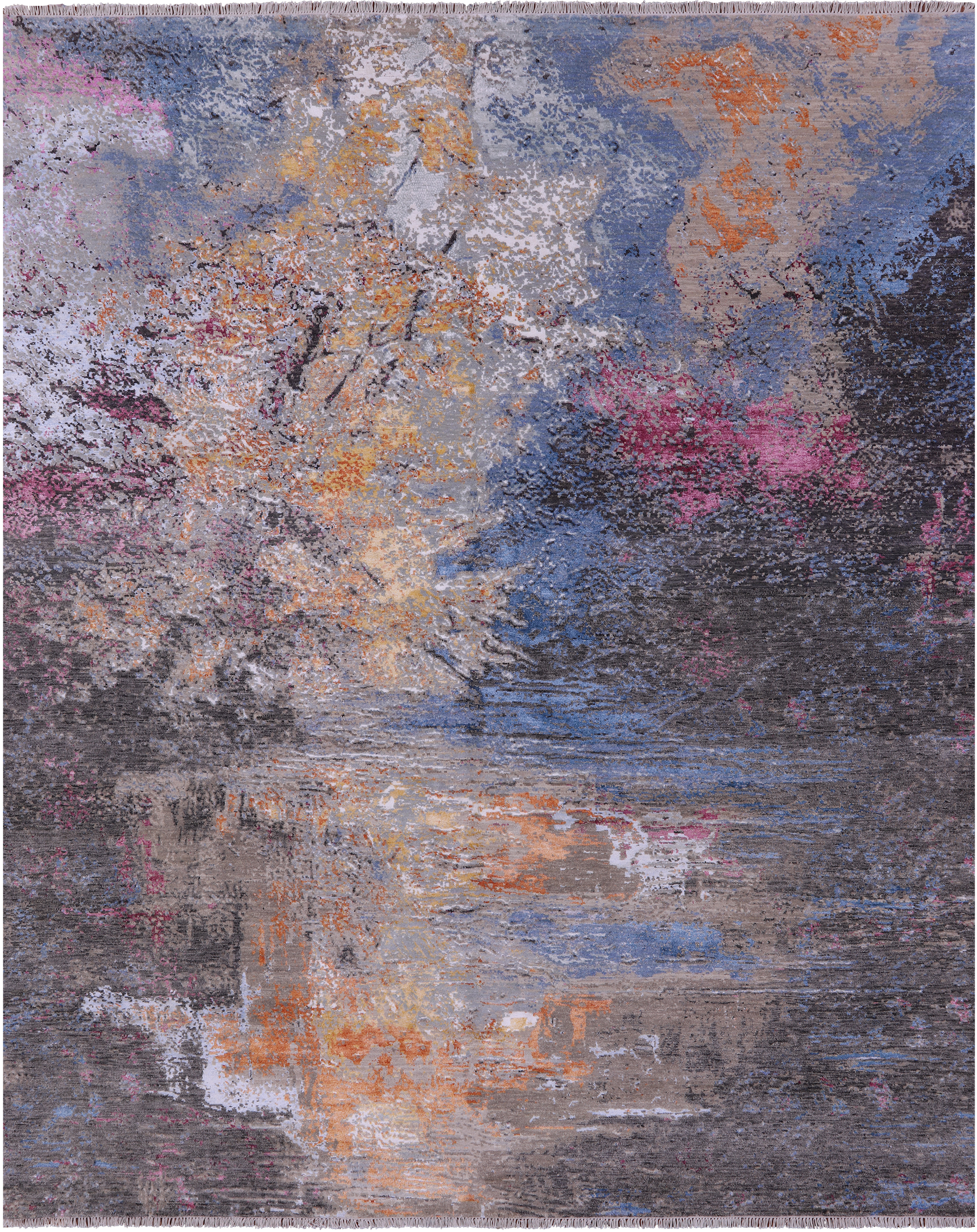 SUPER SALE Abstract Contemporary Hand Knotted Wool & Silk Rug - 8' 2" X 10' 2"