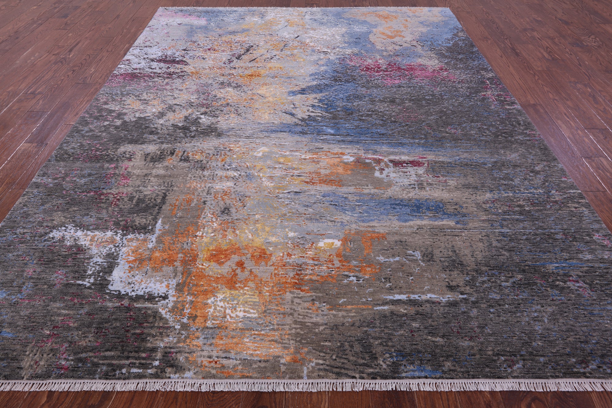 SUPER SALE Abstract Contemporary Hand Knotted Wool & Silk Rug - 8' 2" X 10' 2"