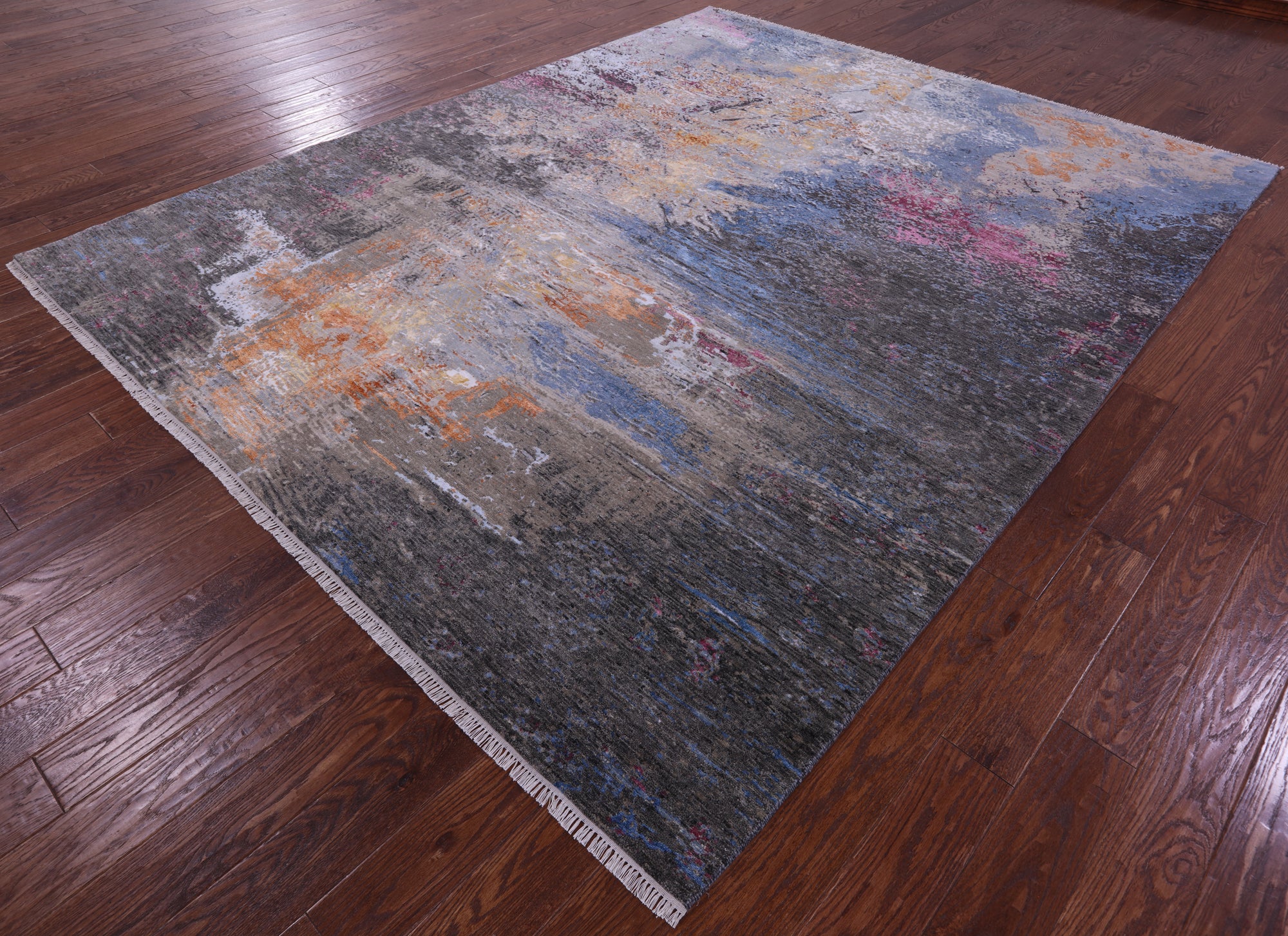 SUPER SALE Abstract Contemporary Hand Knotted Wool & Silk Rug - 8' 2" X 10' 2"
