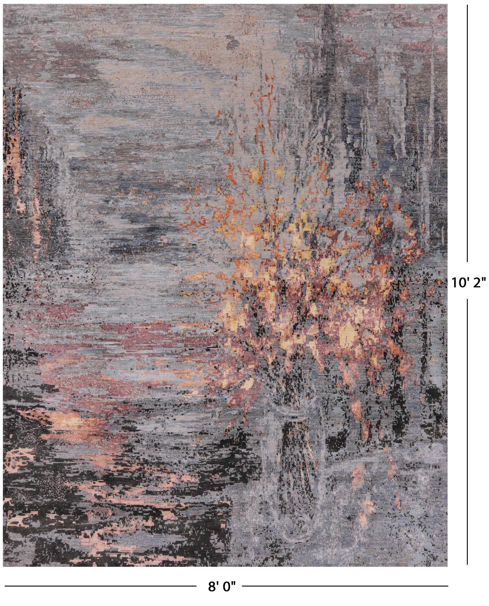 Abstract Modern Hand Knotted Wool & Silk Rug - 8' 0" X 10' 2" - Golden Nile