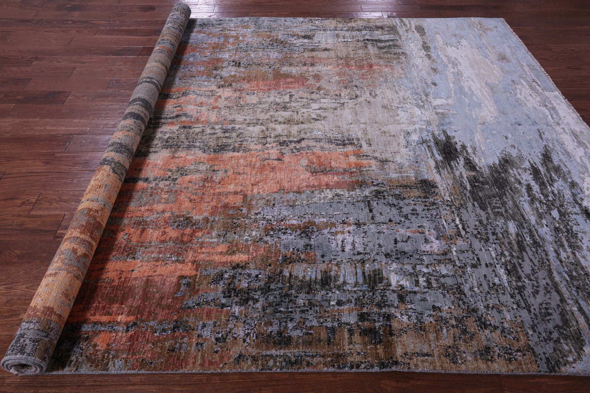 Abstract Contemporary Hand Knotted Wool & Silk Rug - 8' 0" X 10' 3" - Golden Nile