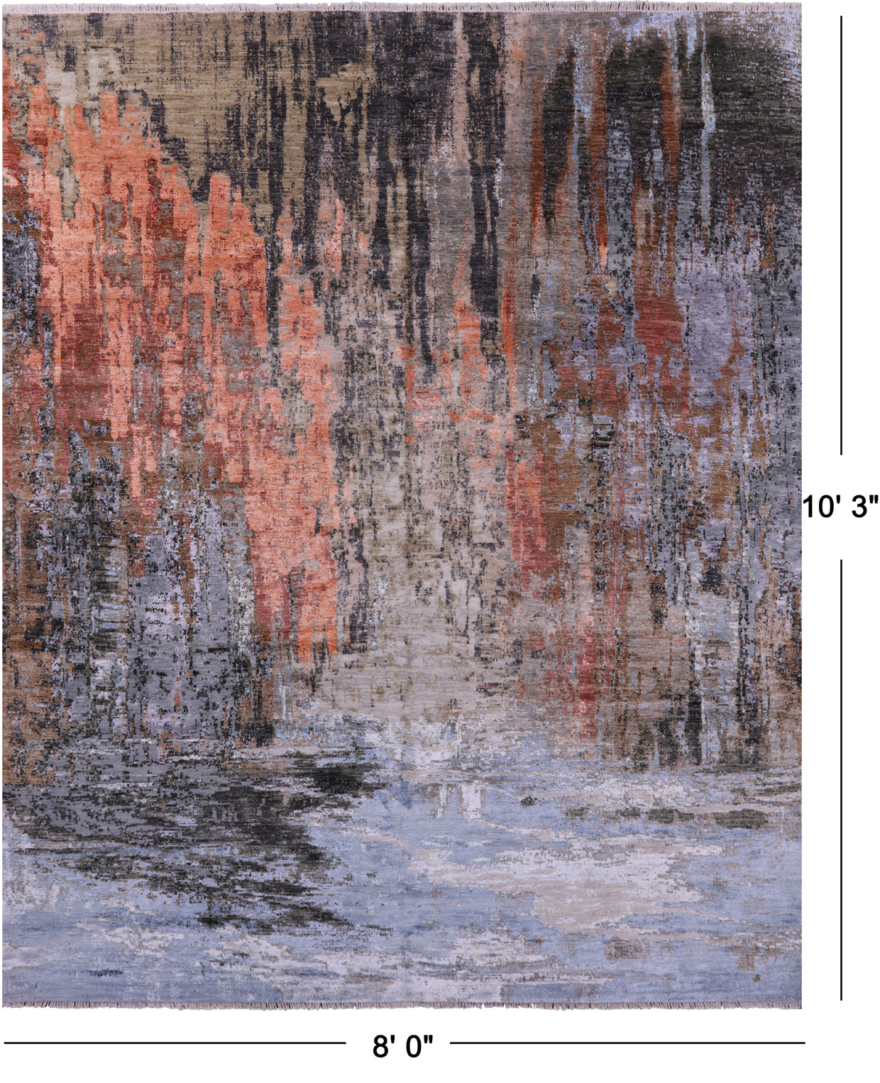 Abstract Contemporary Hand Knotted Wool & Silk Rug - 8' 0" X 10' 3" - Golden Nile