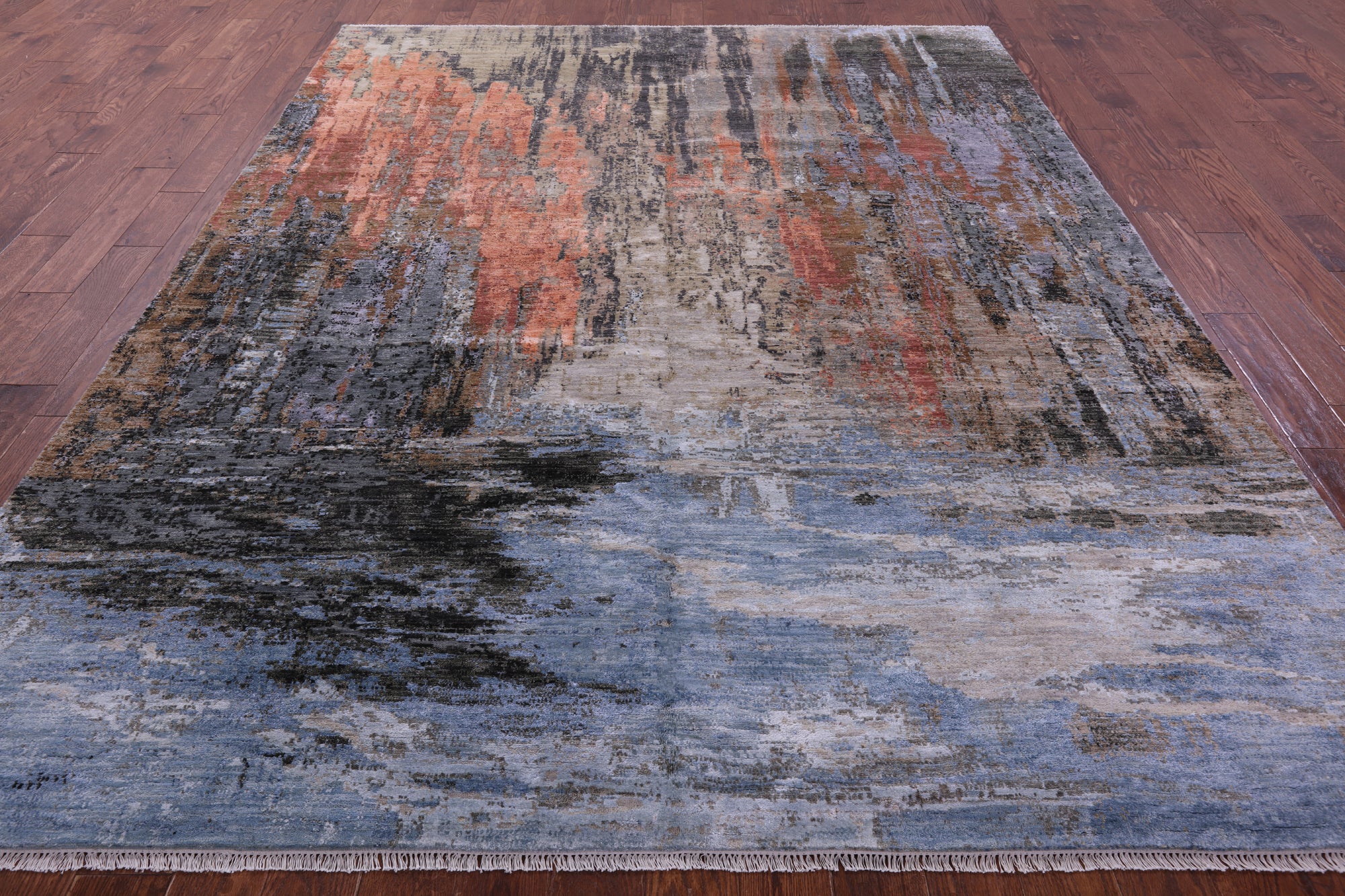 Abstract Contemporary Hand Knotted Wool & Silk Rug - 8' 0" X 10' 3" - Golden Nile