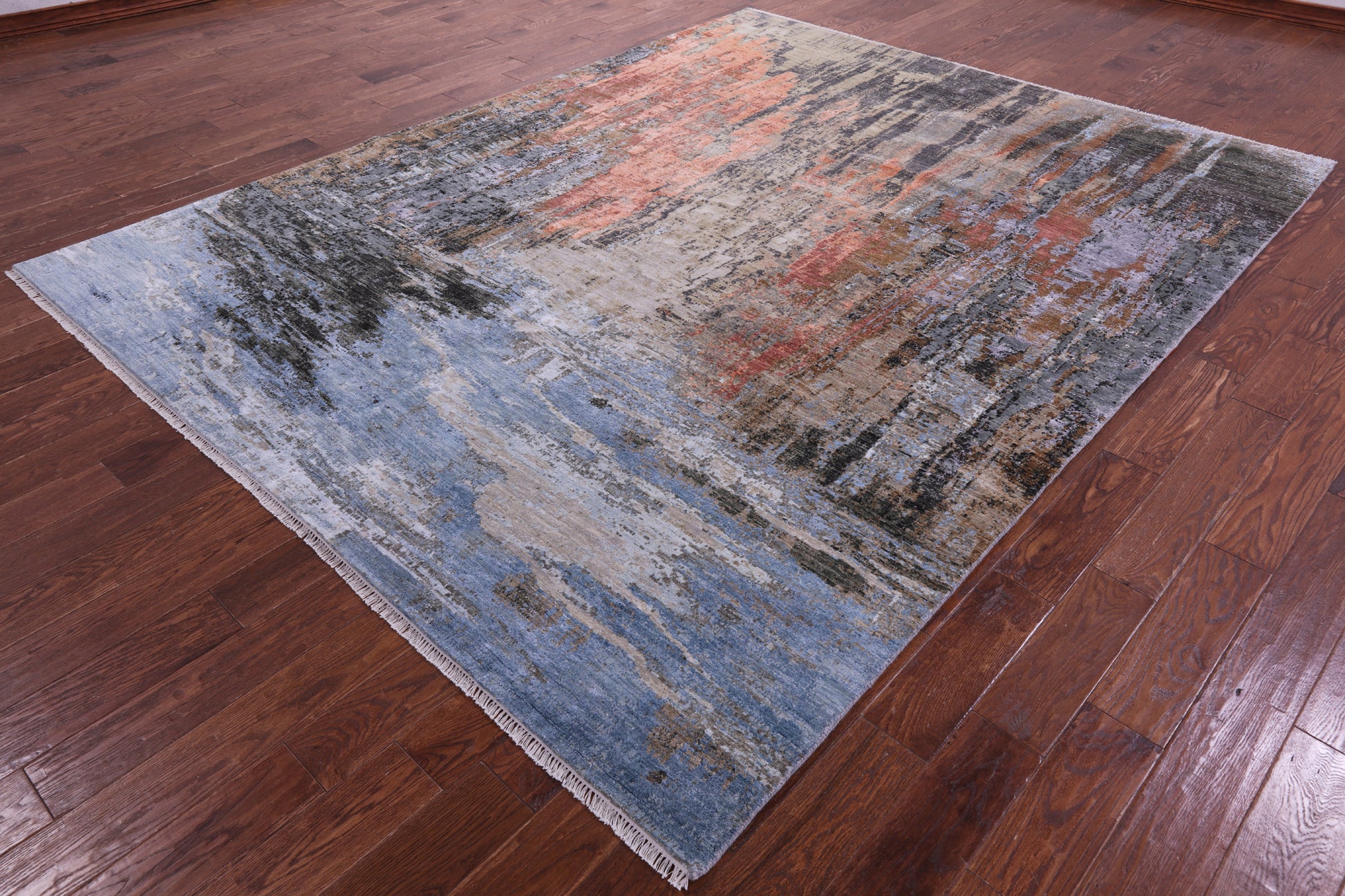 Abstract Contemporary Hand Knotted Wool & Silk Rug - 8' 0" X 10' 3" - Golden Nile