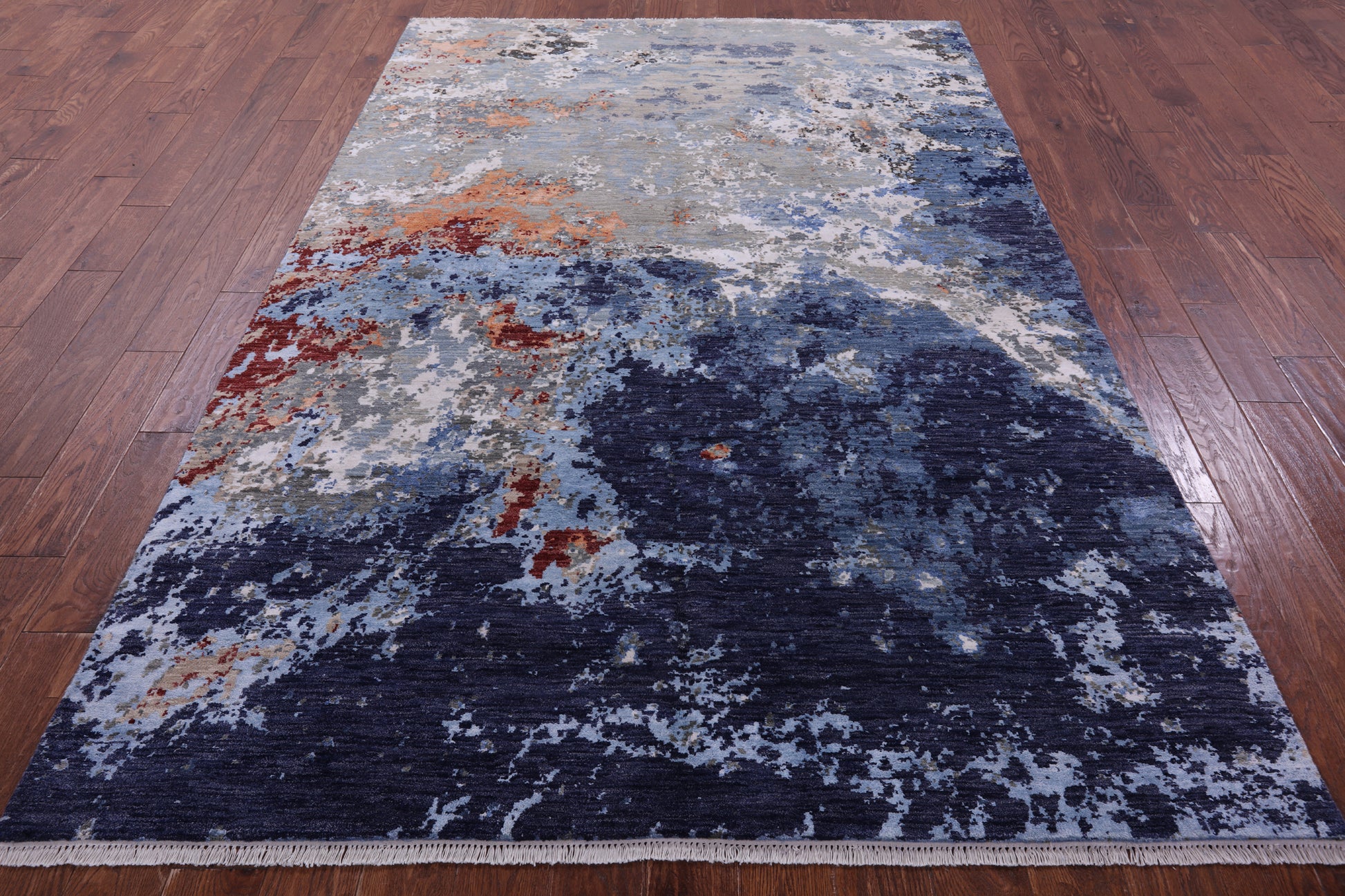 Abstract Modern Hand Knotted Wool & Silk Rug - 6' 1" X 9' 3" - Golden Nile
