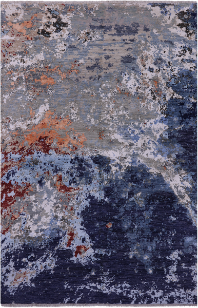 Abstract Modern Hand Knotted Wool & Silk Rug - 6' 1" X 9' 3" - Golden Nile