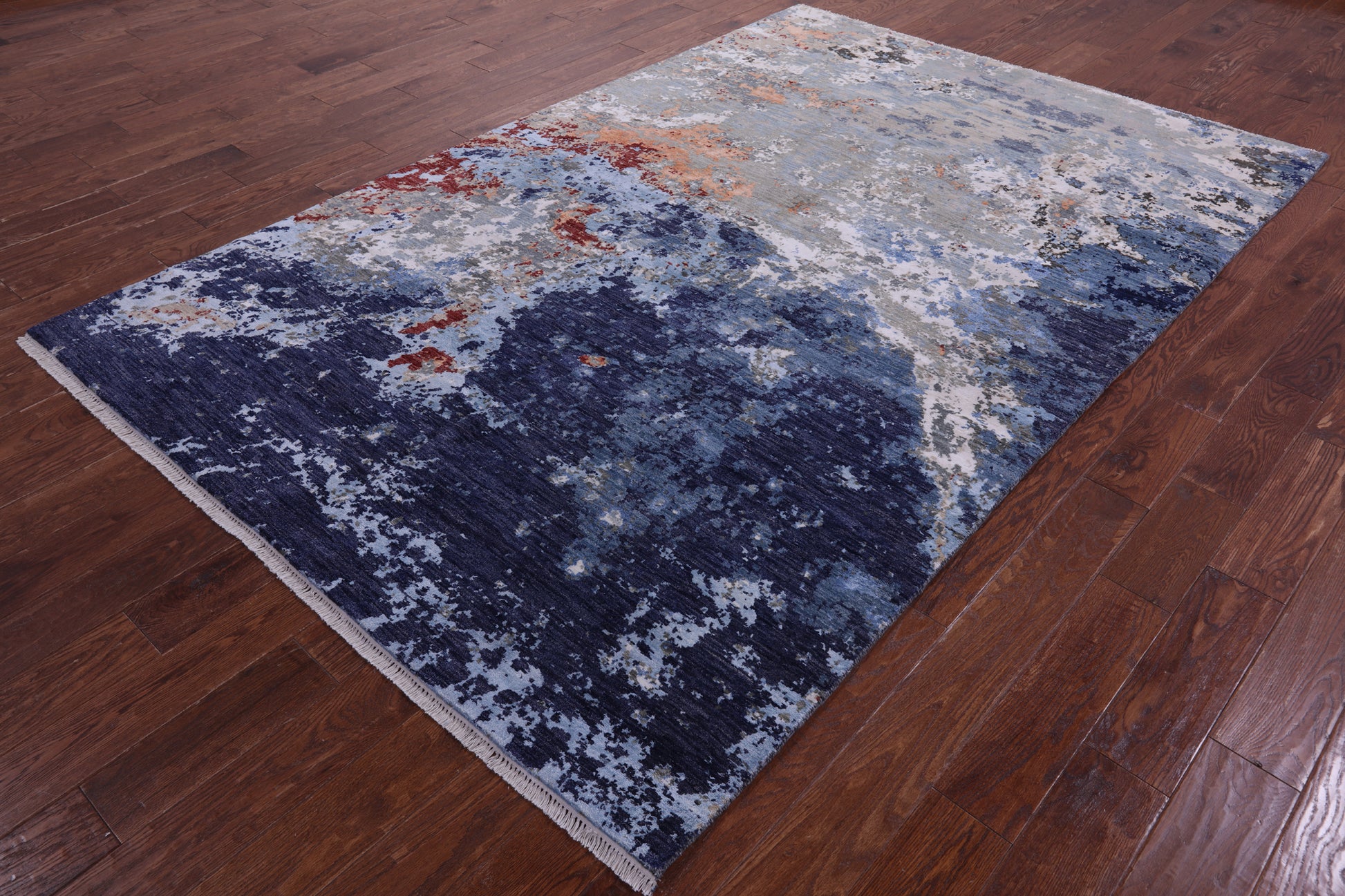 Abstract Modern Hand Knotted Wool & Silk Rug - 6' 1" X 9' 3" - Golden Nile