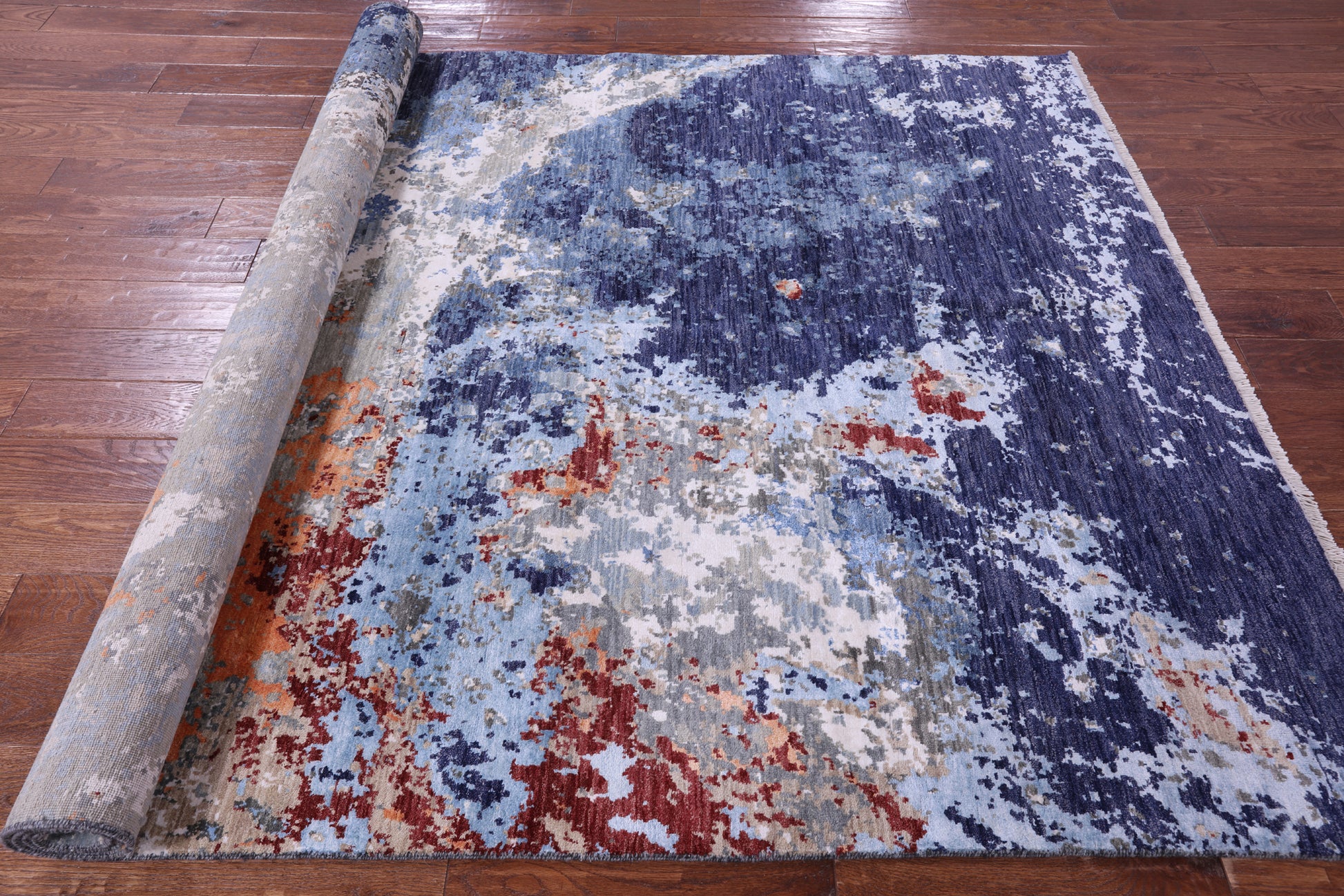 Abstract Modern Hand Knotted Wool & Silk Rug - 6' 1" X 9' 3" - Golden Nile