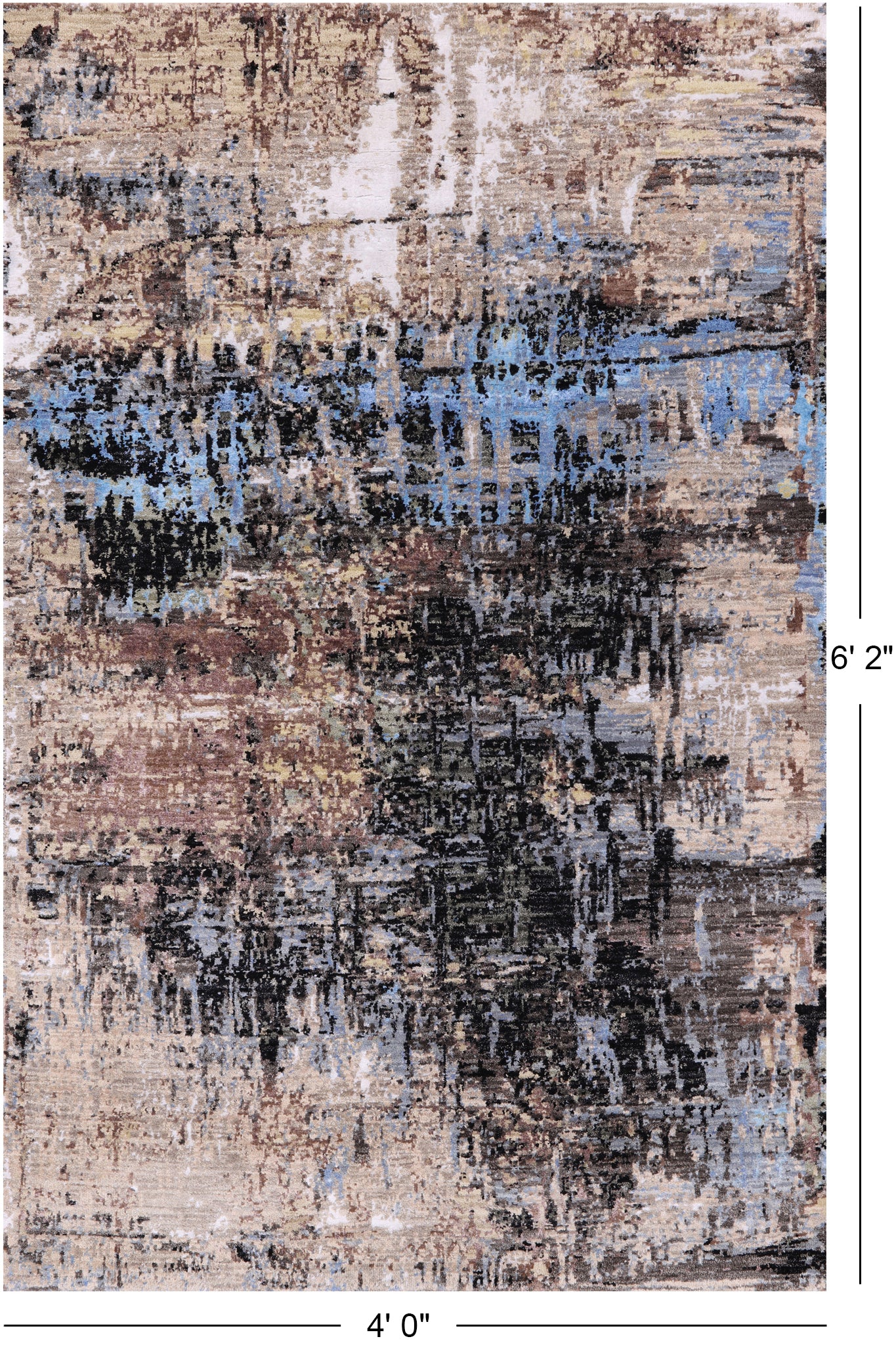 Abstract Contemporary Hand Knotted Wool & Silk Rug - 4' 0" X 6' 2" - Golden Nile
