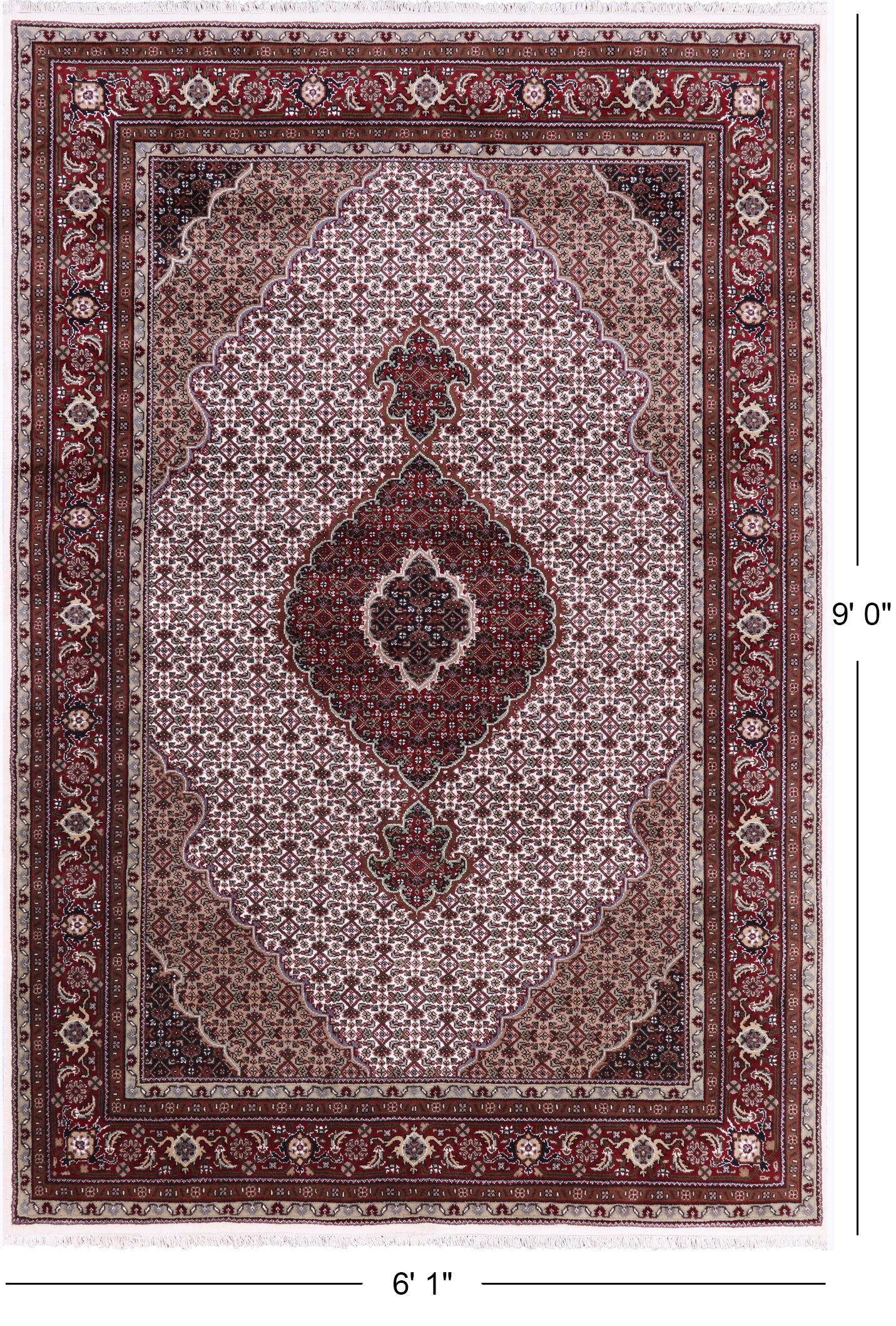 Ivory Bijar Hand Knotted Wool & Silk Rug - 6' 1" X 9' 0" - Golden Nile